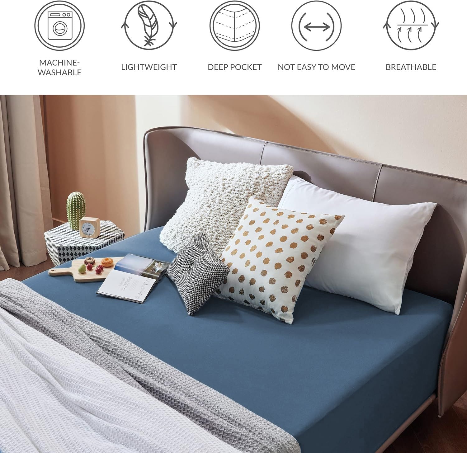 2000TC Hotel Quality Fitted Sheets - 2 Piece Fitted Sheets  -Breathable Bedding - Wrinkle, Fade, Stain Resistant- 16inch/40cm Deep Pocket Fitted Bed Sheets-Wrinkle and Fade Resistant,(Navy,Single)