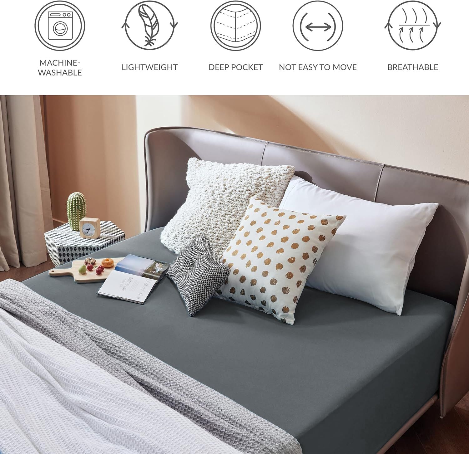 2000TC Hotel Quality Fitted Sheets - 2 Piece Fitted Sheets  -Breathable Bedding - Wrinkle, Fade, Stain Resistant- 16inch/40cm Deep Pocket Fitted Bed Sheets-Wrinkle and Fade Resistant,(Dark gray,Single)