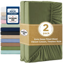 2000TC Hotel Quality Fitted Sheets - 2 Piece Fitted Sheets  -Breathable Bedding - Wrinkle, Fade, Stain Resistant- 16inch/40cm Deep Pocket Fitted Bed Sheets-Wrinkle and Fade Resistant,(Olive green,Super King)