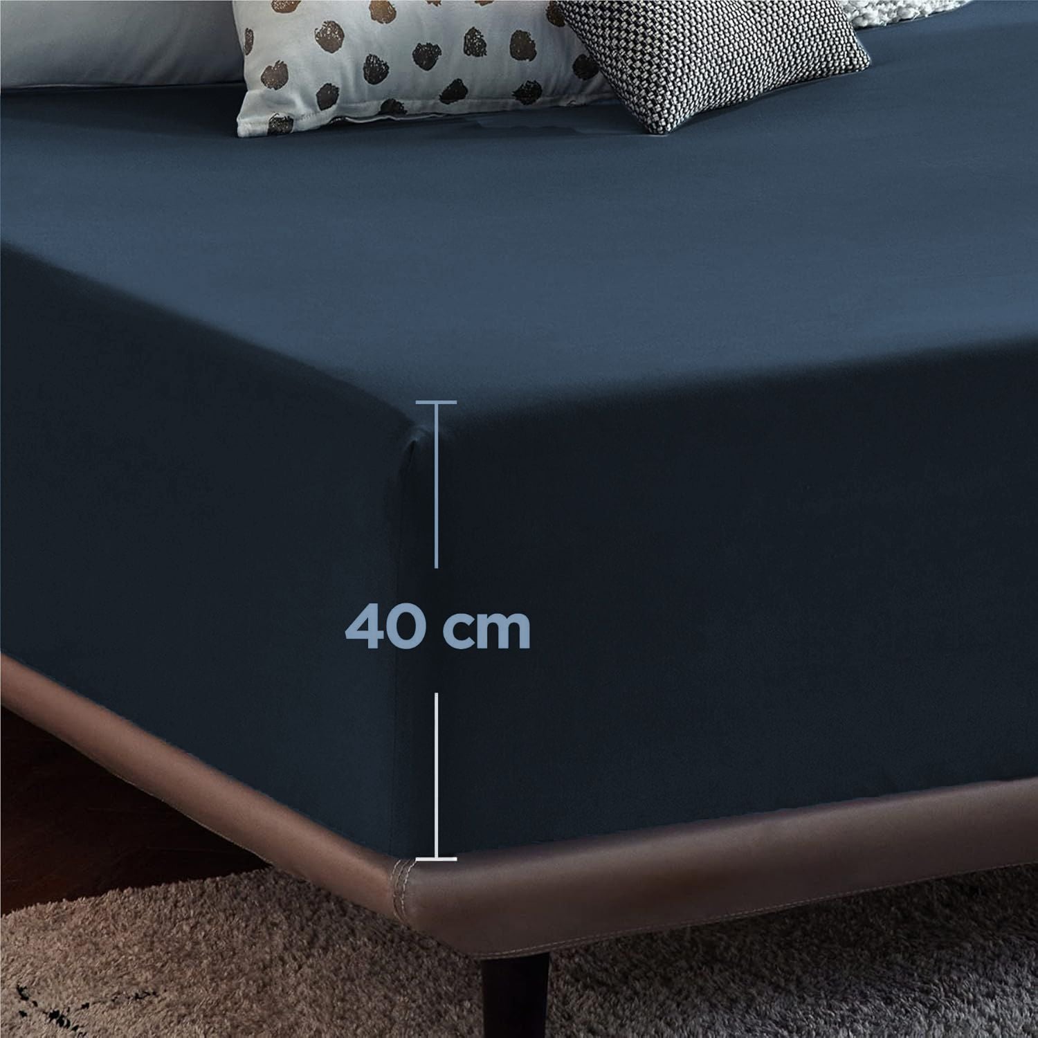 2000TC Hotel Quality Fitted Sheets - 2 Piece Fitted Sheets  -Breathable Bedding - Wrinkle, Fade, Stain Resistant- 16inch/40cm Deep Pocket Fitted Bed Sheets-Wrinkle and Fade Resistant,(Navy,Super King)
