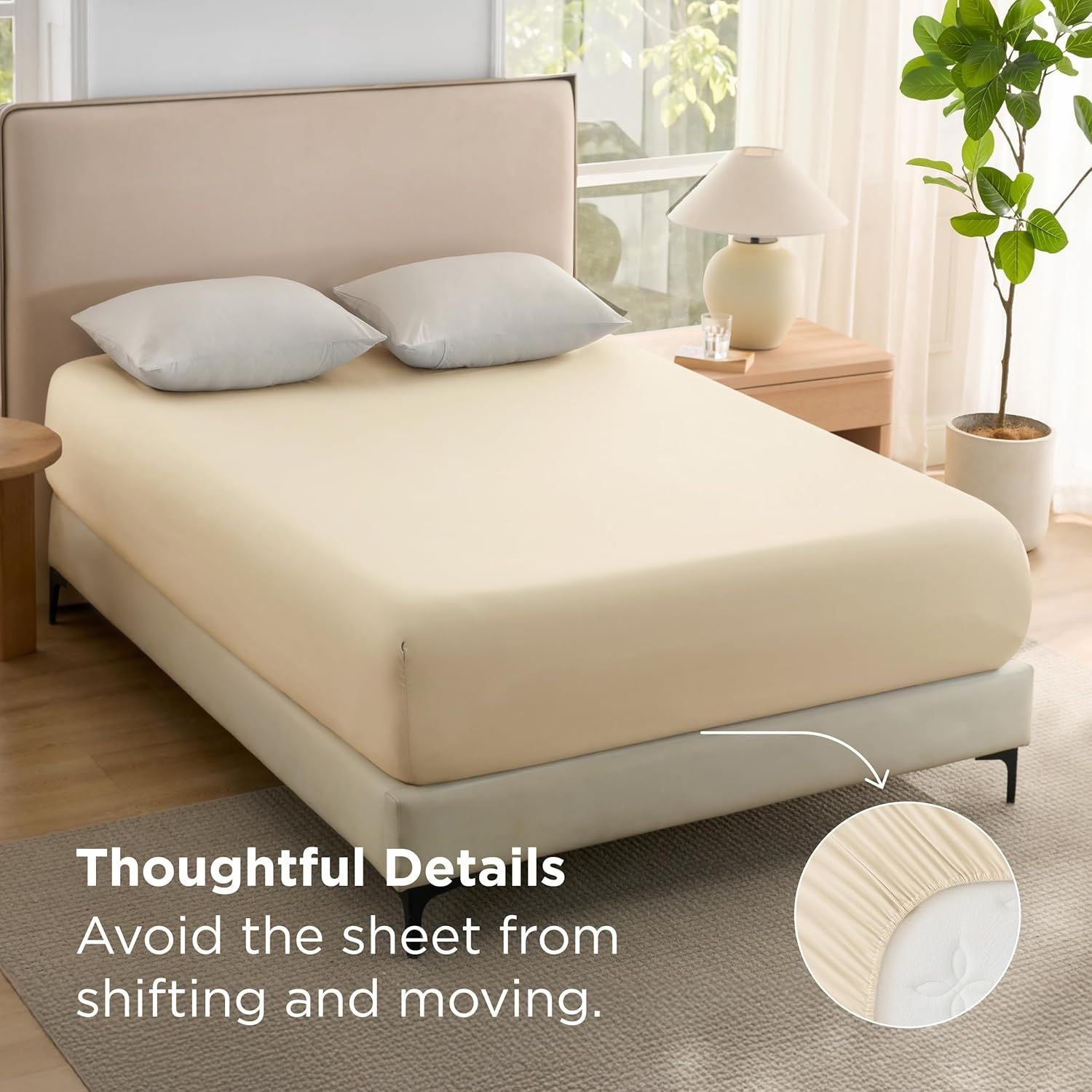 2000TC Hotel Quality Fitted Sheets - 2 Piece Fitted Sheets  -Breathable Bedding - Wrinkle, Fade, Stain Resistant- 16inch/40cm Deep Pocket Fitted Bed Sheets-Wrinkle and Fade Resistant,(Cream White,Super King)