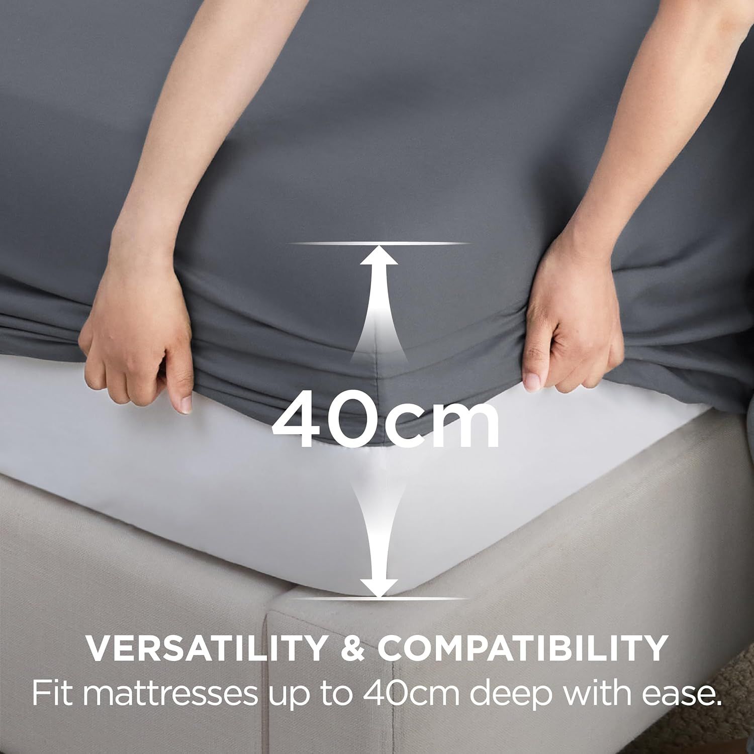 2000TC Hotel Quality Fitted Sheets - 2 Piece Fitted Sheets  -Breathable Bedding - Wrinkle, Fade, Stain Resistant- 16inch/40cm Deep Pocket Fitted Bed Sheets-Wrinkle and Fade Resistant,(Dark gray,Super King)