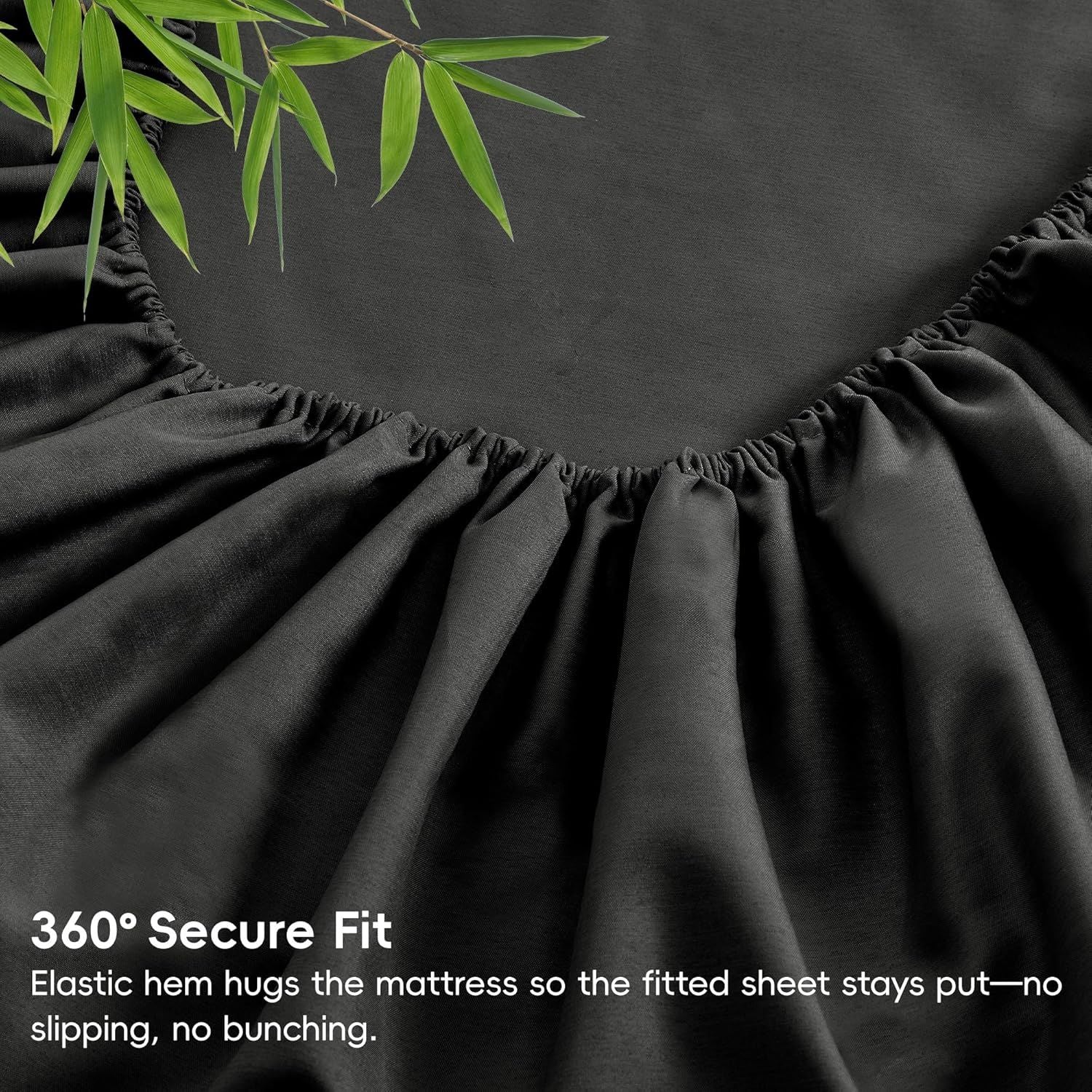 Hotel Breathable Bamboo Fitted Sheet & Pillowcase-3 Piece-Ultra Soft 2000TC Breathable Fitted Bed Sheets Set with 37 Centimetre Deep Pocket-Cooling Sheets for Hot Sleepers(Black,Double)