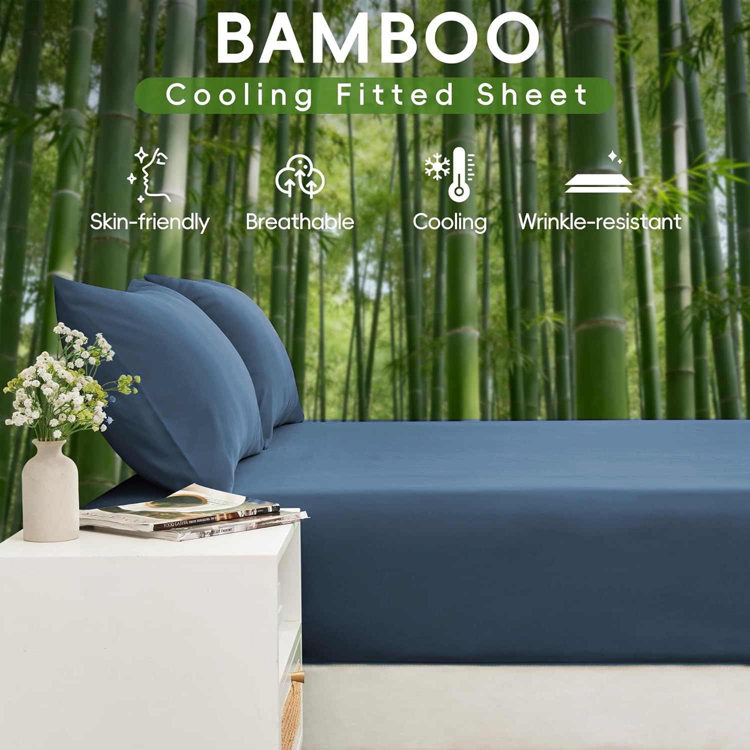 4 Piece Ultra Soft Bamboo Breathable Sheet Set -Hotel 2000TC Breathable Bed Sheets Set with 37 Centimetre Deep Pocket-Breathable Sheets for Hot Sleepers(Navy,Double)