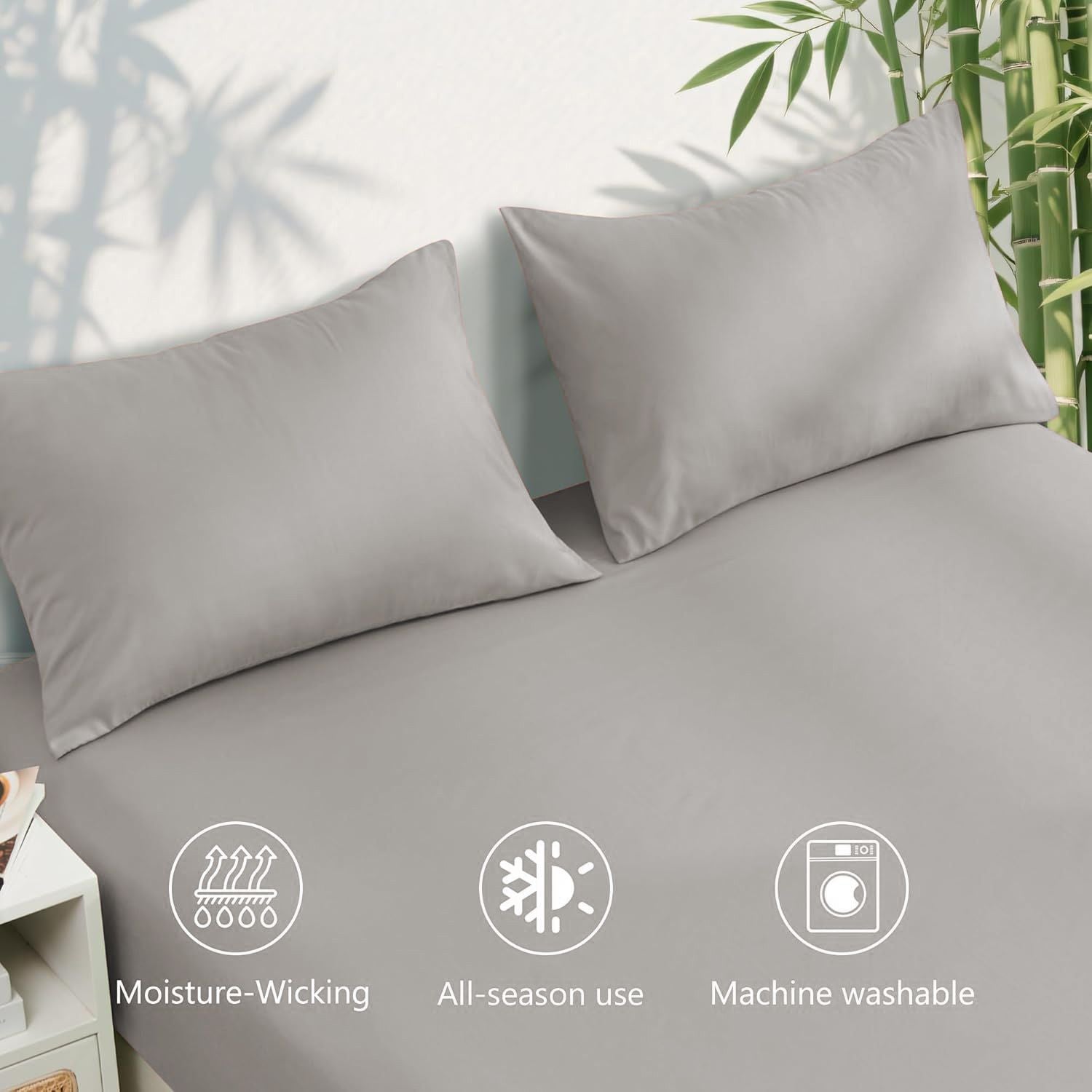 4 Piece Ultra Soft Bamboo Breathable Sheet Set -Hotel 2000TC Breathable Bed Sheets Set with 37 Centimetre Deep Pocket-Breathable Sheets for Hot Sleepers(Silver-gray,Double)