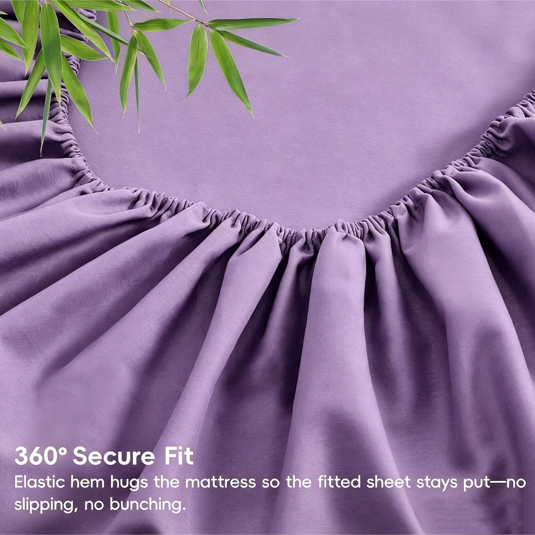 Hotel Breathable Bamboo Fitted Sheet & Pillowcase-3 Piece-Ultra Soft 2000TC Breathable Fitted Bed Sheets Set with 37 Centimetre Deep Pocket-Cooling Sheets for Hot Sleepers(Purple,King)