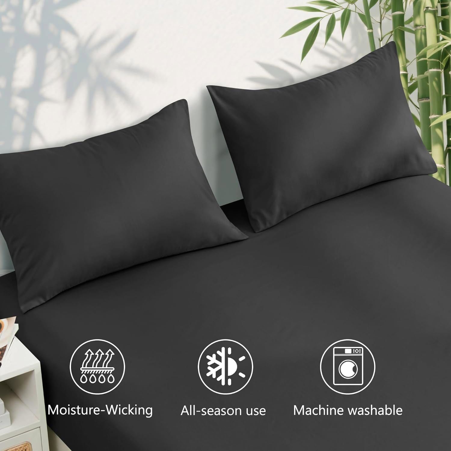 4 Piece Ultra Soft Bamboo Breathable Sheet Set -Hotel 2000TC Breathable Bed Sheets Set with 37 Centimetre Deep Pocket-Breathable Sheets for Hot Sleepers(Black,King)