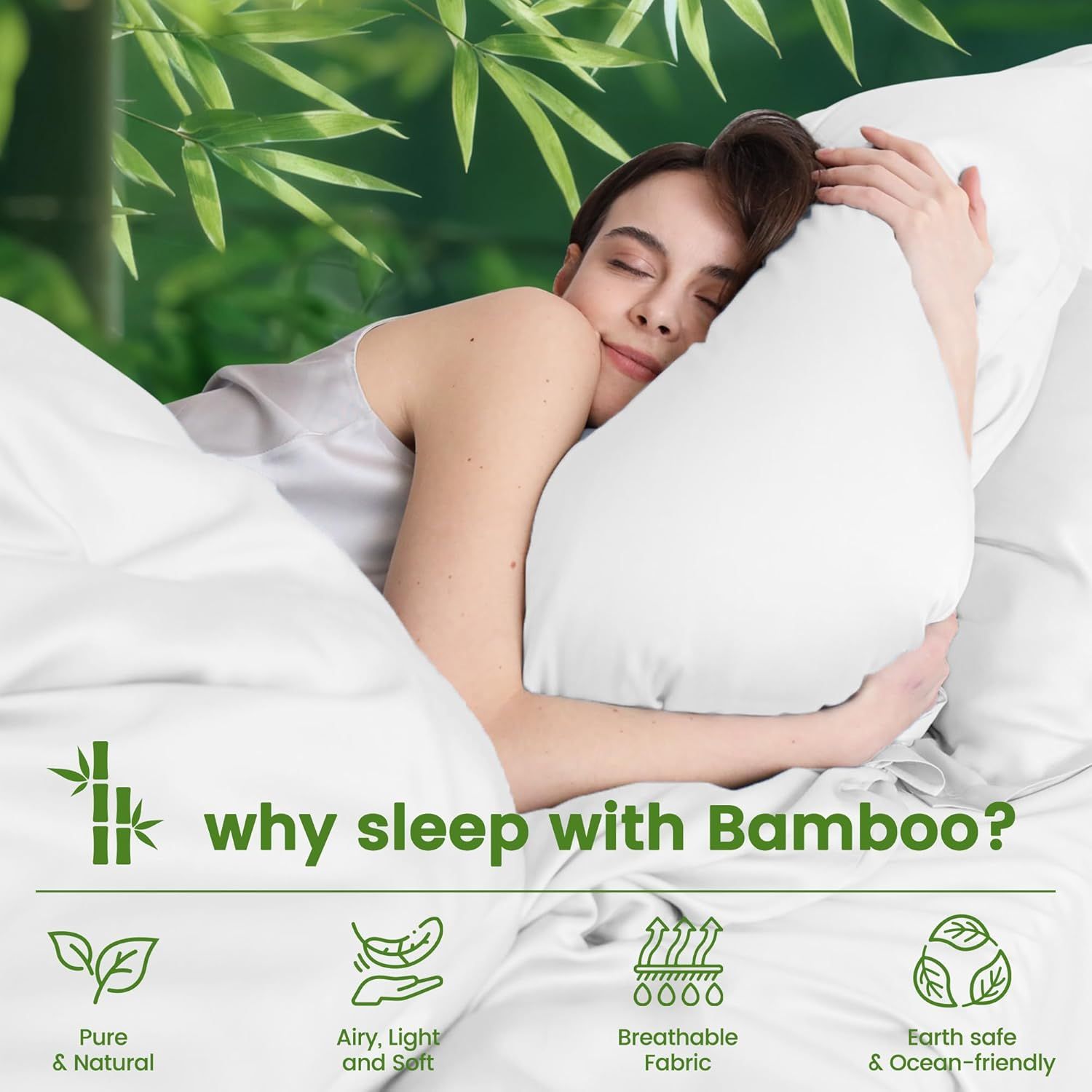 Hotel Breathable Bamboo Fitted Sheet & Pillowcase-2 Piece-Ultra Soft 2000TC Breathable Fitted Bed Sheets Set with 37 Centimetre Deep Pocket-Cooling Sheets for Hot Sleepers(White,King Single)