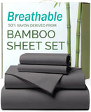 3 Piece Ultra Soft Bamboo Breathable Sheet Set -Hotel 2000TC Breathable Bed Sheets Set with 37 Centimetre Deep Pocket-Breathable Sheets for Hot Sleepers(Grey,King Single)