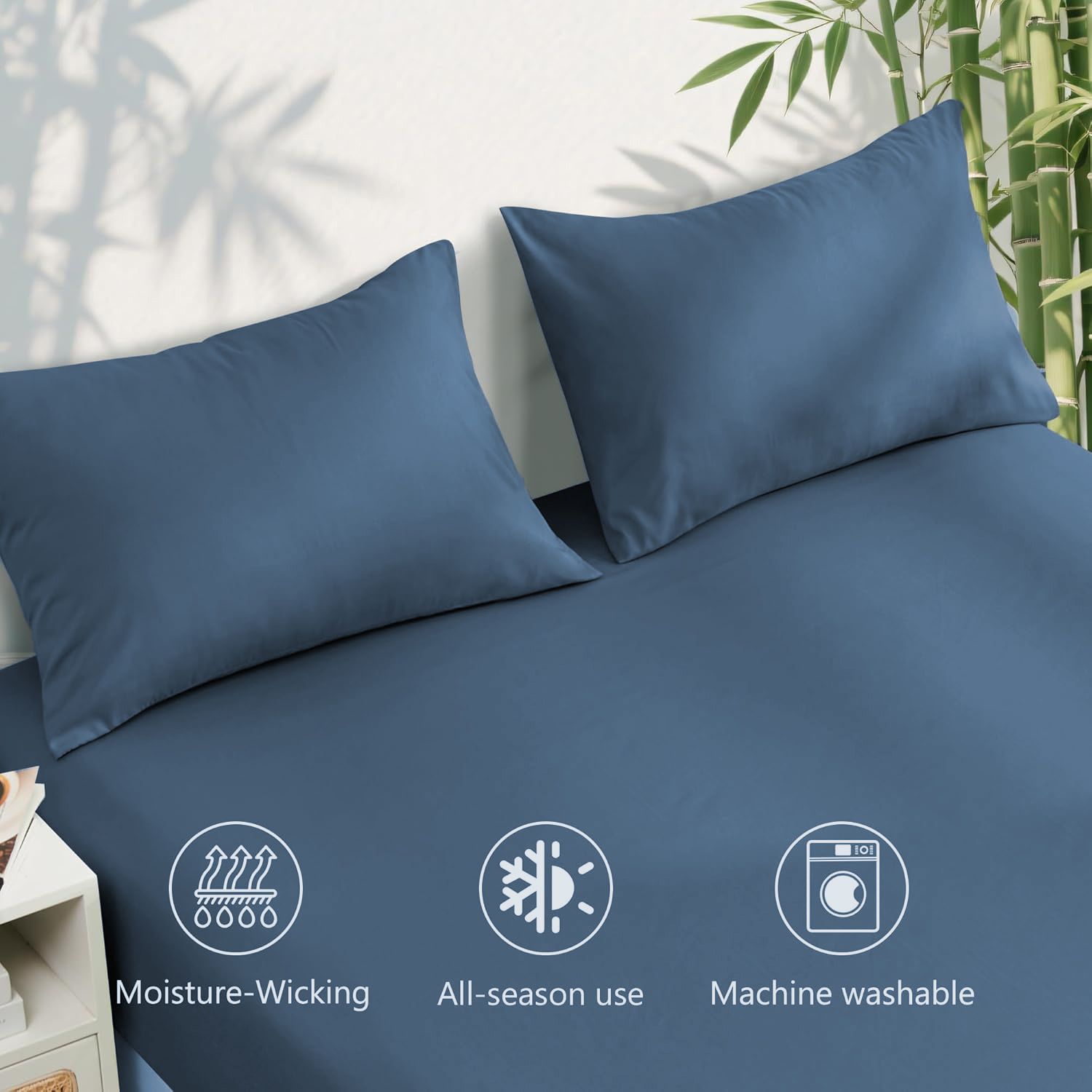 3 Piece Ultra Soft Bamboo Breathable Sheet Set -Hotel 2000TC Breathable Bed Sheets Set with 37 Centimetre Deep Pocket-Breathable Sheets for Hot Sleepers(Navy,King Single)