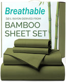 3 Piece Ultra Soft Bamboo Breathable Sheet Set -Hotel 2000TC Breathable Bed Sheets Set with 37 Centimetre Deep Pocket-Breathable Sheets for Hot Sleepers(Olive green,King Single)