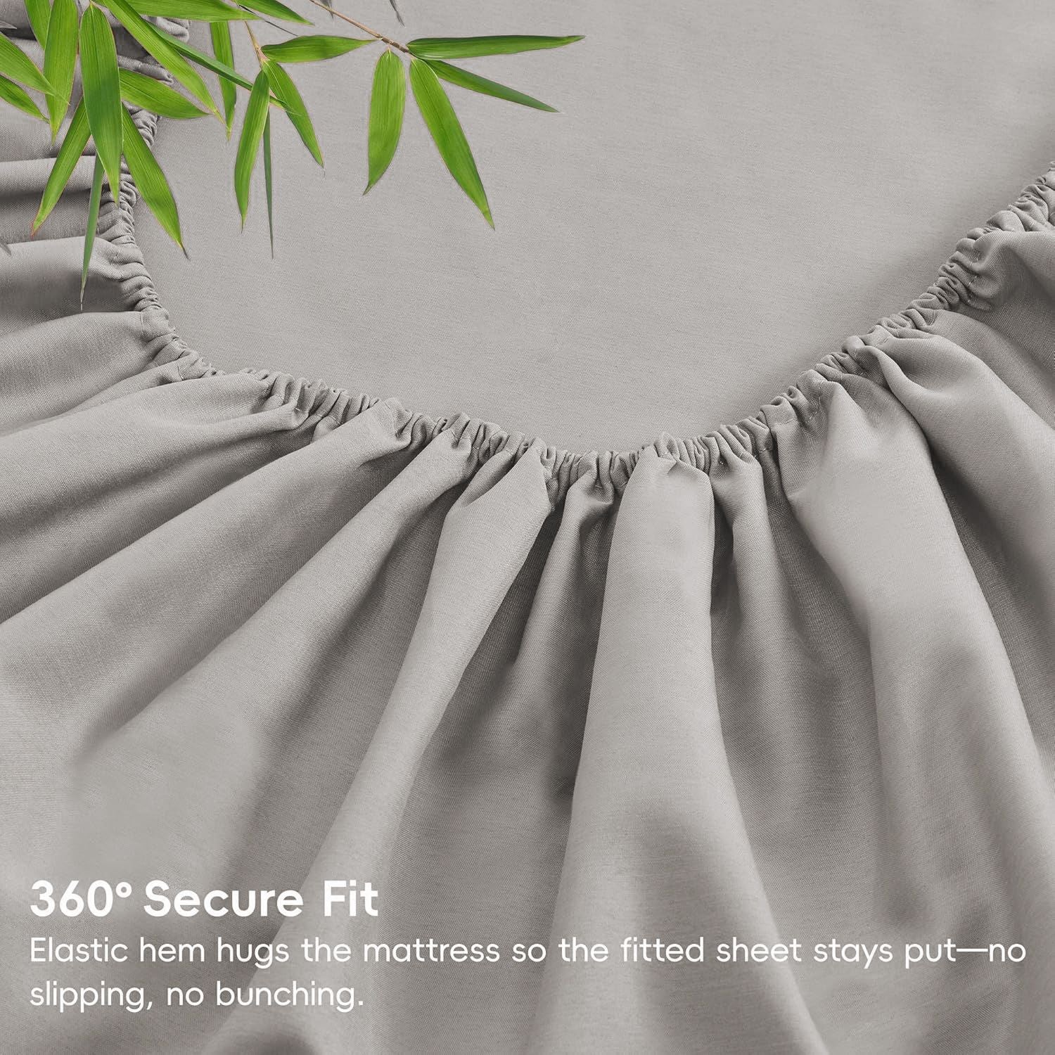 Hotel Breathable Bamboo Fitted Sheet & Pillowcase-3 Piece-Ultra Soft 2000TC Breathable Fitted Bed Sheets Set with 37 Centimetre Deep Pocket-Cooling Sheets for Hot Sleepers(Silver-gray,Queen)