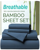 4 Piece Ultra Soft Bamboo Breathable Sheet Set -Hotel 2000TC Breathable Bed Sheets Set with 37 Centimetre Deep Pocket-Breathable Sheets for Hot Sleepers(Navy,Queen)