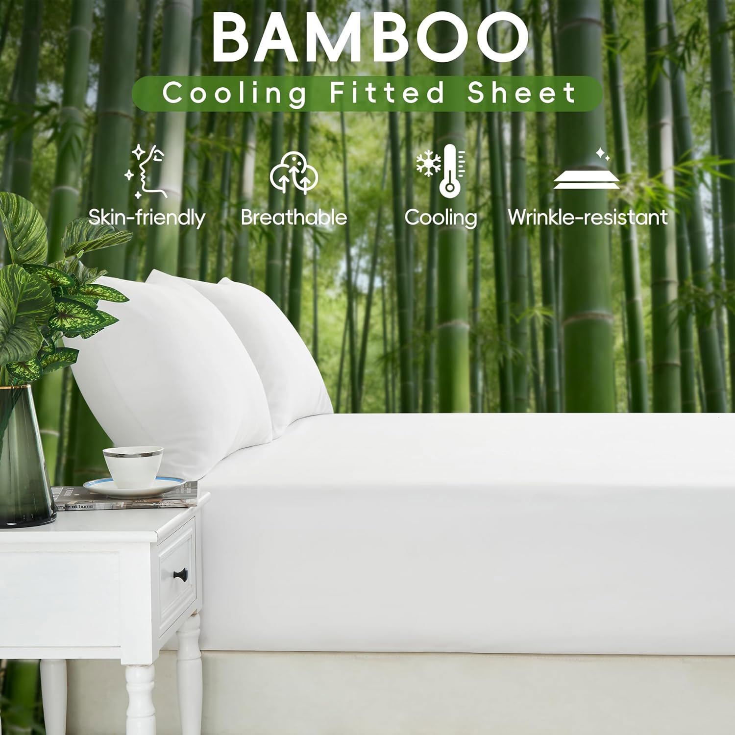 4 Piece Ultra Soft Bamboo Breathable Sheet Set -Hotel 2000TC Breathable Bed Sheets Set with 40 Centimetre Deep Pocket-Breathable Sheets for Hot Sleepers(White,Super King)
