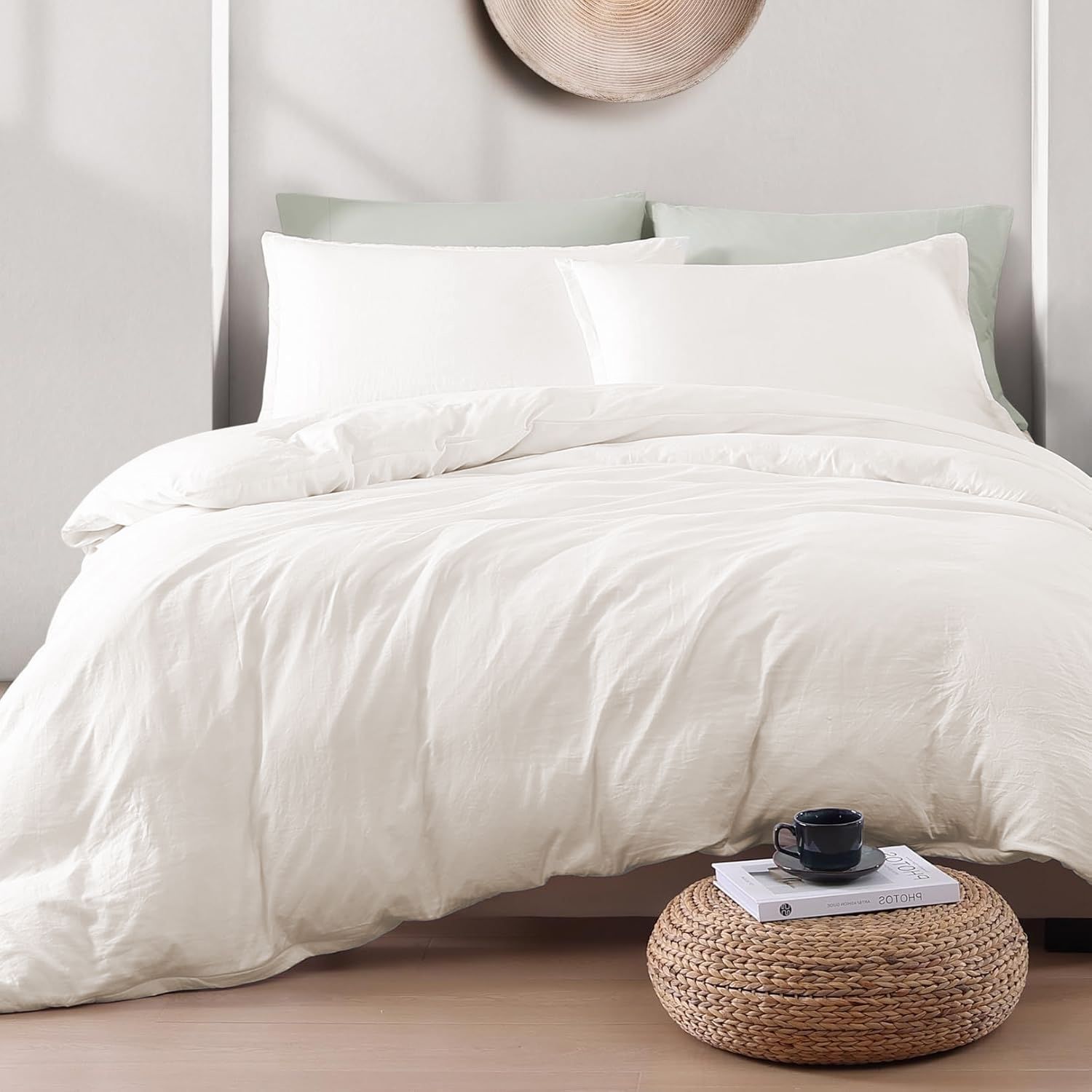 Hotel Soft Microfiber Duvet Cover Set-2000TC Quilt Cover Set & Pillowcases -1 Donna Cover Zipper Closure & 1 x Pillowcases-Breathable Bedding - Wrinkle, Fade, Stain Resistant(Raw white,Double)