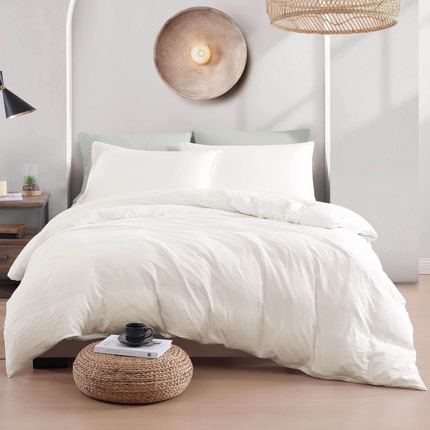 Hotel Soft Microfiber Duvet Cover Set-2000TC Quilt Cover Set & Pillowcases -1 Donna Cover Zipper Closure & 1 x Pillowcases-Breathable Bedding - Wrinkle, Fade, Stain Resistant(Raw white,Double)
