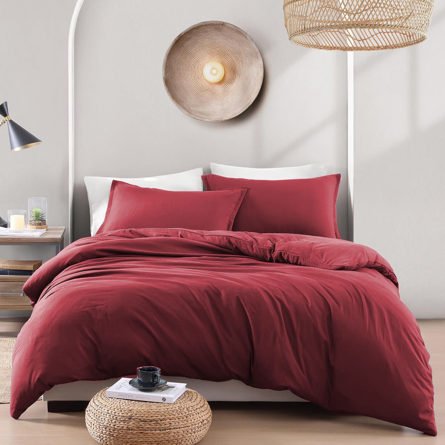 Hotel Soft Microfiber Duvet Cover Set-2000TC Quilt Cover Set & Pillowcases -1 Donna Cover Zipper Closure & 1 x Pillowcases-Breathable Bedding - Wrinkle, Fade, Stain Resistant(Red,Double)
