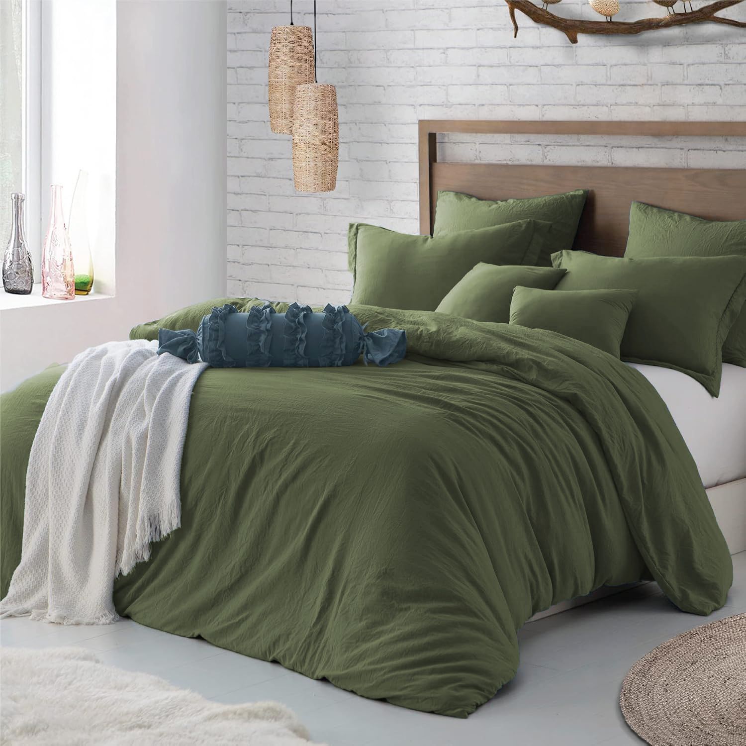 Hotel Soft Microfiber Duvet Cover Set-2000TC Quilt Cover Set & Pillowcases -1 Donna Cover Zipper Closure & 1 x Pillowcases-Breathable Bedding - Wrinkle, Fade, Stain Resistant(Olive green,King)