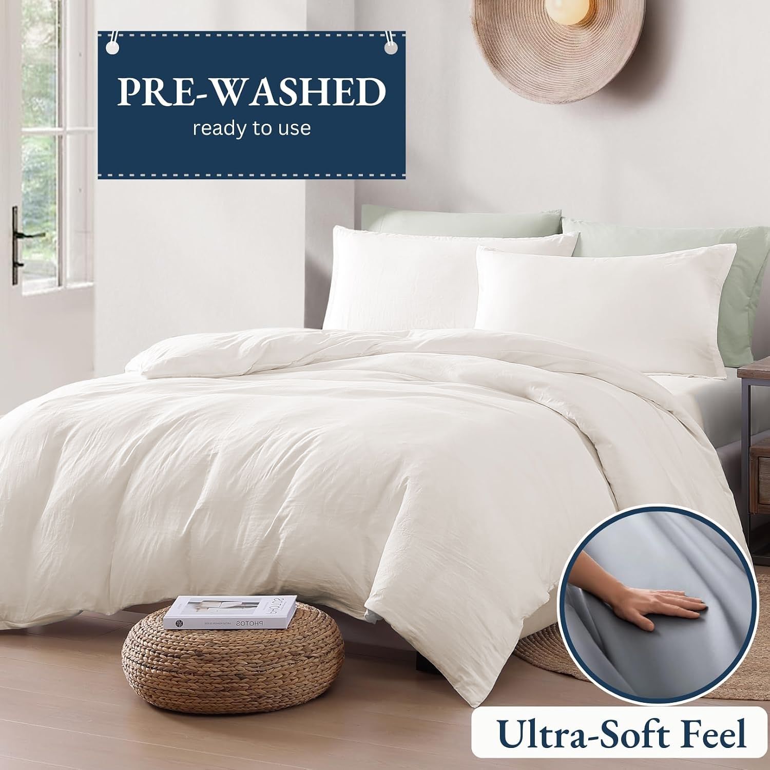 Hotel Soft Microfiber Duvet Cover Set-2000TC Quilt Cover Set & Pillowcases -1 Donna Cover Zipper Closure & 1 x Pillowcases-Breathable Bedding - Wrinkle, Fade, Stain Resistant(Raw white,King Single)