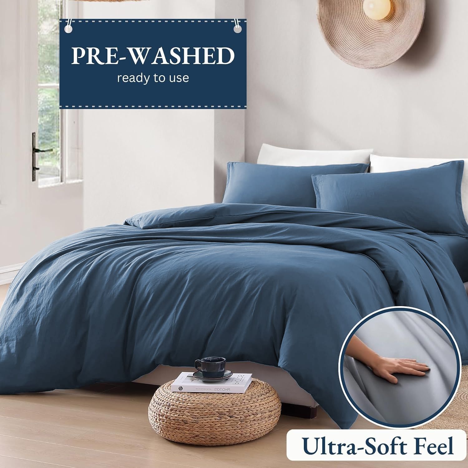 Hotel Soft Microfiber Duvet Cover Set-2000TC Quilt Cover Set & Pillowcases -1 Donna Cover Zipper Closure & 1 x Pillowcases-Breathable Bedding - Wrinkle, Fade, Stain Resistant(Ocean,King Single)