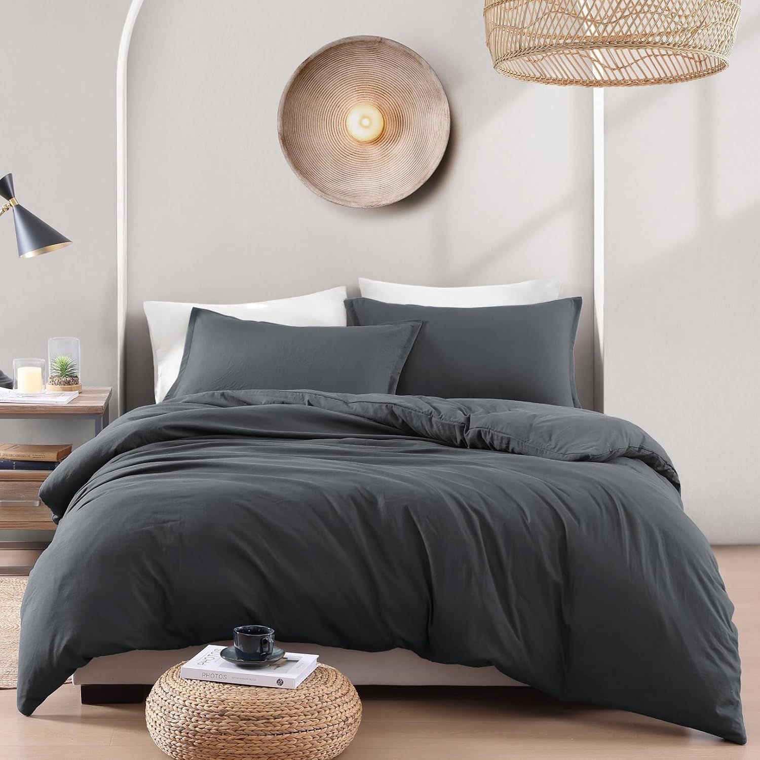 Hotel Soft Microfiber Duvet Cover Set-2000TC Quilt Cover Set & Pillowcases -1 Donna Cover Zipper Closure & 1 x Pillowcases-Breathable Bedding - Wrinkle, Fade, Stain Resistant(Dark gray,King Single)