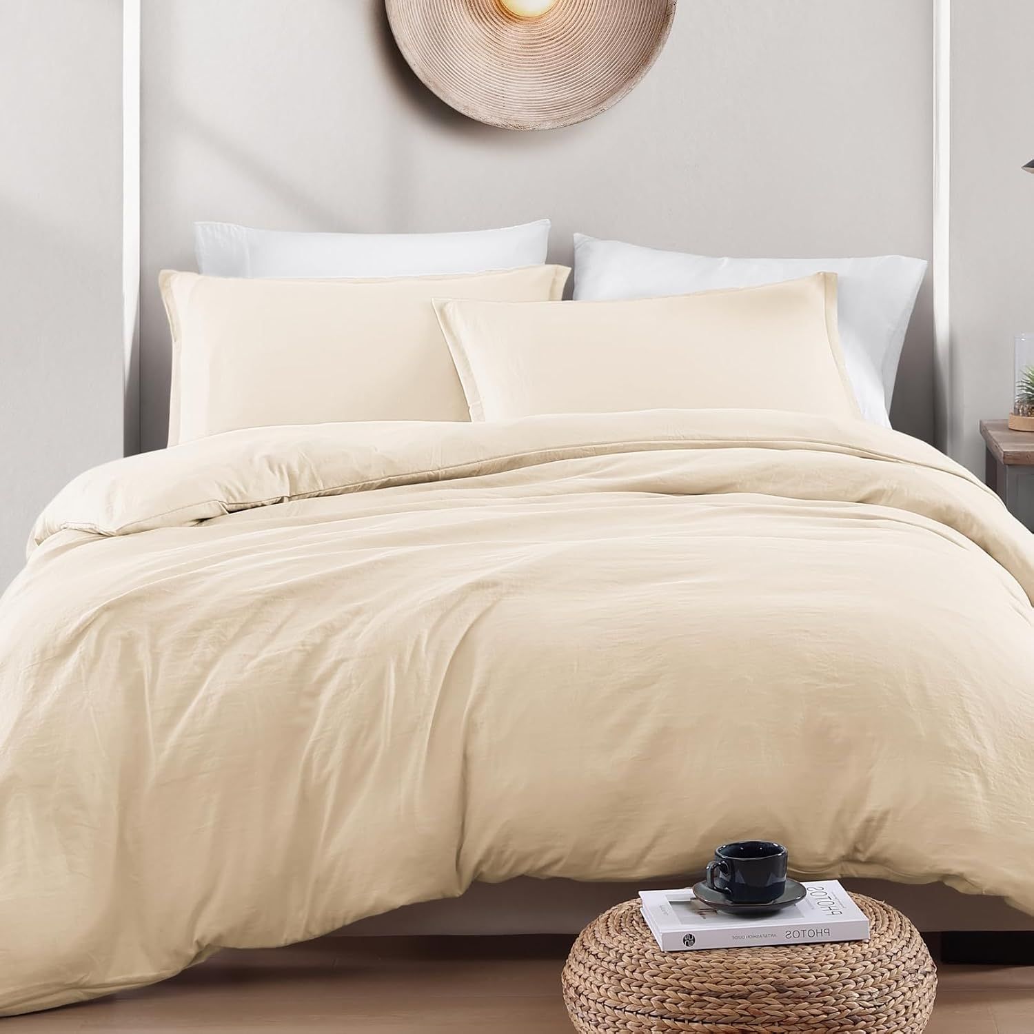 Hotel Soft Microfiber Duvet Cover Set-2000TC Quilt Cover Set & Pillowcases -1 Donna Cover Zipper Closure & 1 x Pillowcases-Breathable Bedding - Wrinkle, Fade, Stain Resistant(Cream White,Queen)