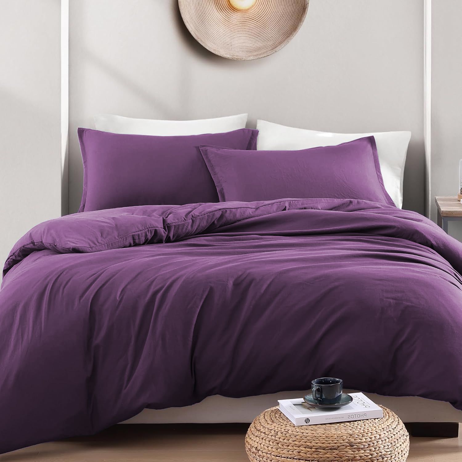Hotel Soft Microfiber Duvet Cover Set-2000TC Quilt Cover Set & Pillowcases -1 Donna Cover Zipper Closure & 1 x Pillowcases-Breathable Bedding - Wrinkle, Fade, Stain Resistant(Purple,Queen)
