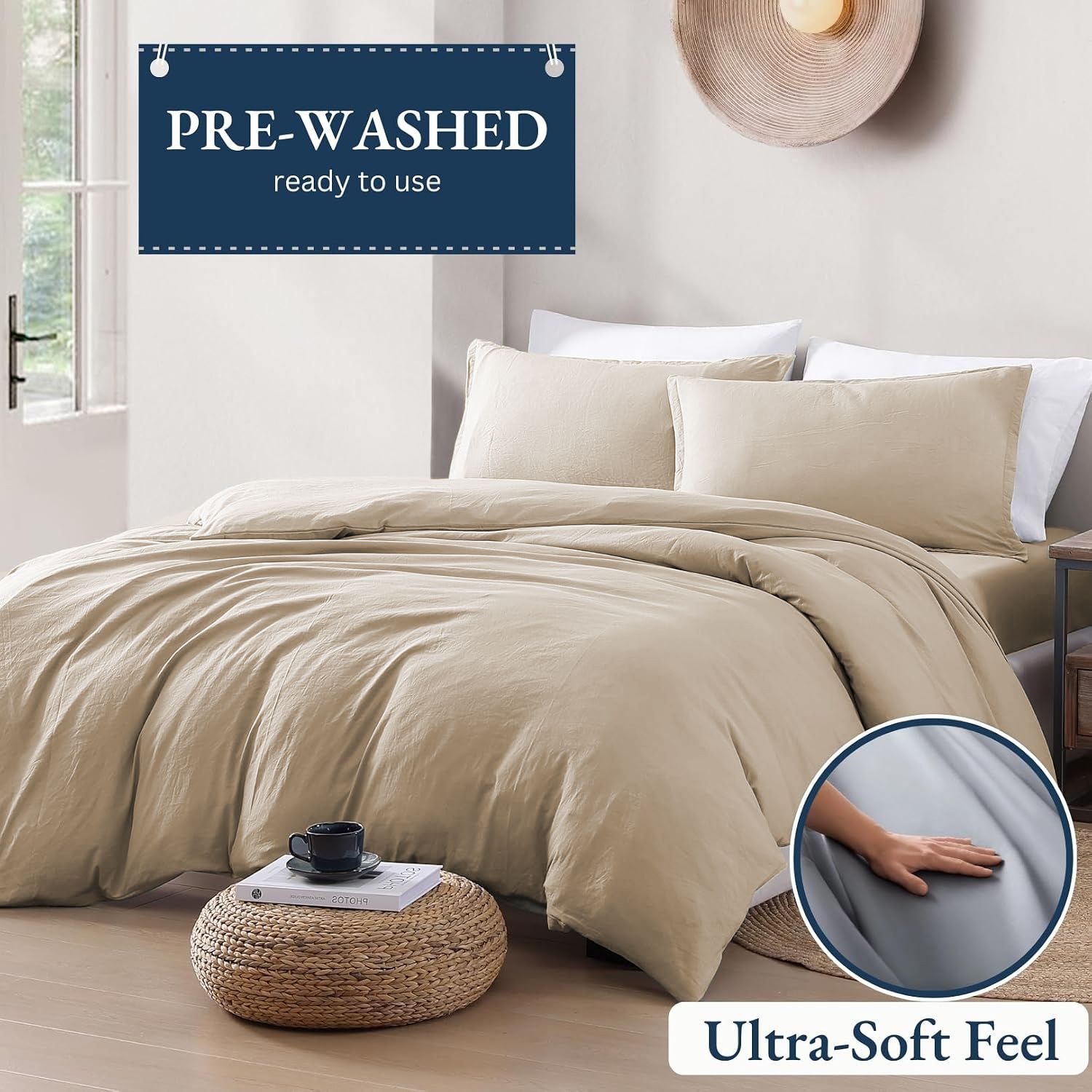 Hotel Soft Microfiber Duvet Cover Set-2000TC Quilt Cover Set & Pillowcases -1 Donna Cover Zipper Closure & 1 x Pillowcases-Breathable Bedding - Wrinkle, Fade, Stain Resistant(Camel Beige,Single)