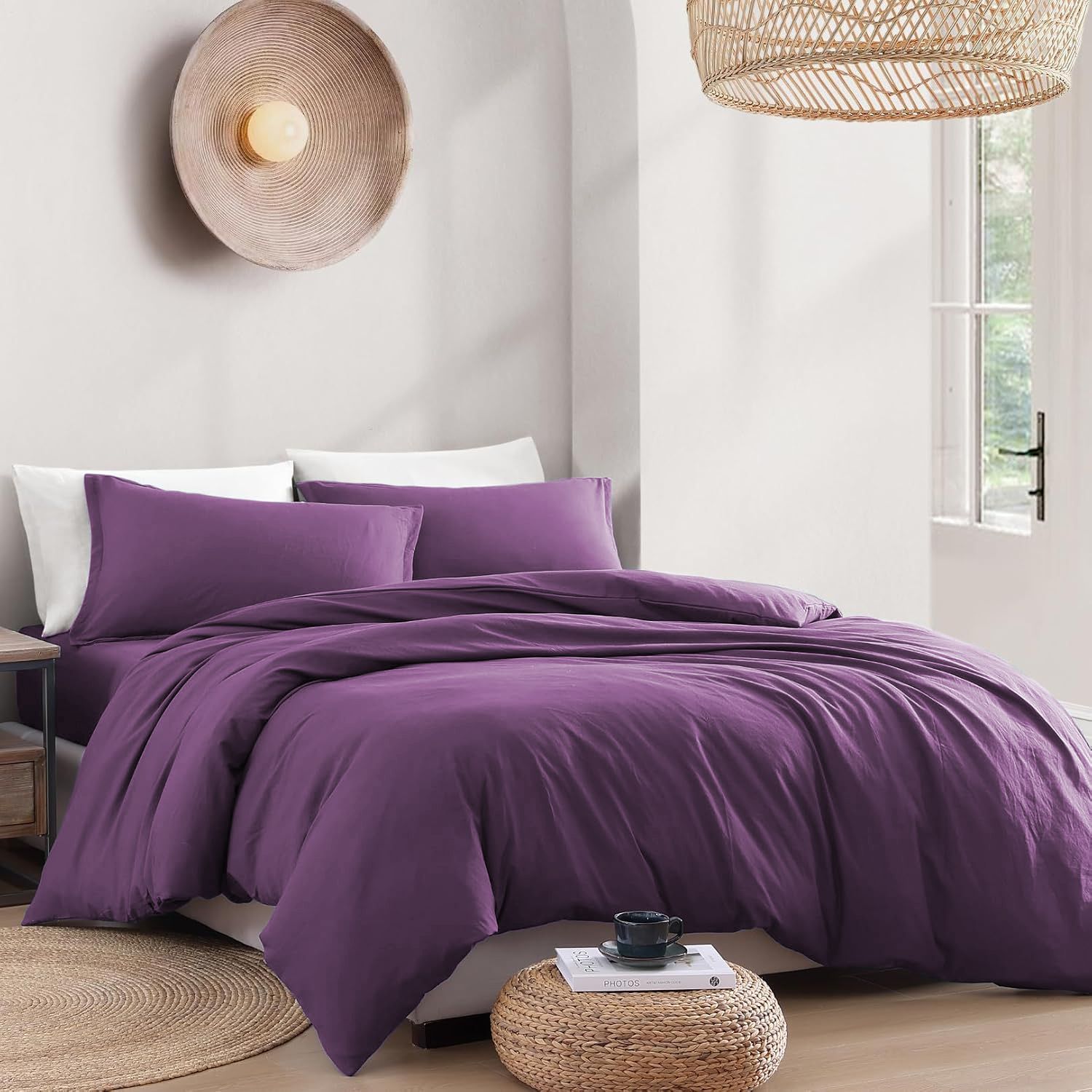 Hotel Soft Microfiber Duvet Cover Set-2000TC Quilt Cover Set & Pillowcases -1 Donna Cover Zipper Closure & 1 x Pillowcases-Breathable Bedding - Wrinkle, Fade, Stain Resistant(Purple,Single)