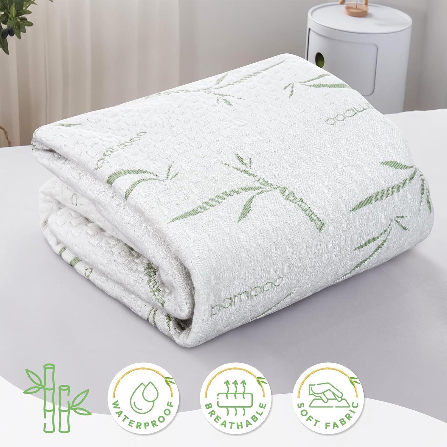 Waterproof Mattress Protector,Breathable Mattress Cover,3D Air Fabric Cooling Bed Pad Cover, Deep Pocket 40cm(Double,Green)