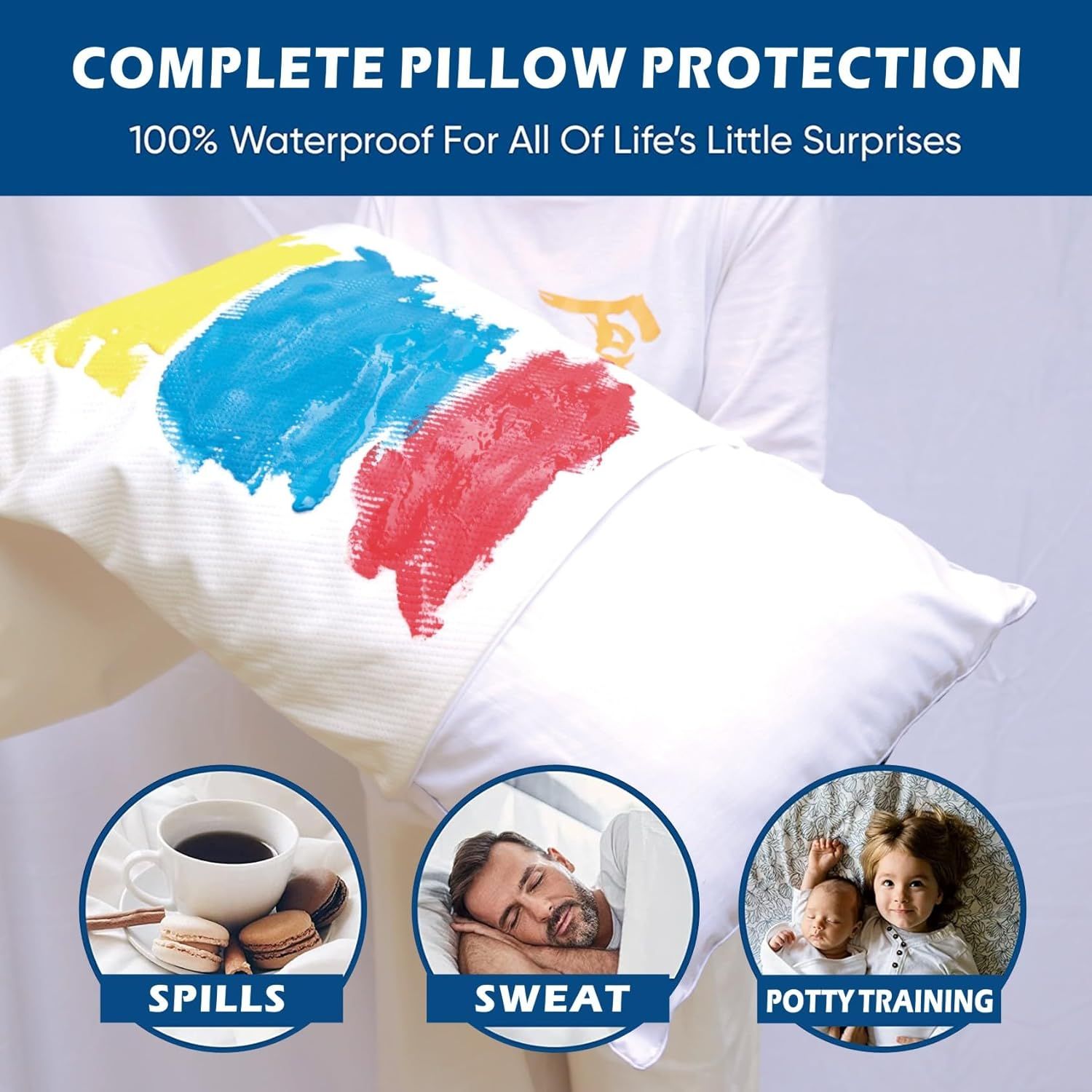 Waterproof Bamboo Pillow Protector Cover,100% Bug Water Proof Zippered Pillow Cases Standard/Queen Size ( 2 Pack,Green,48cm x 74cm)