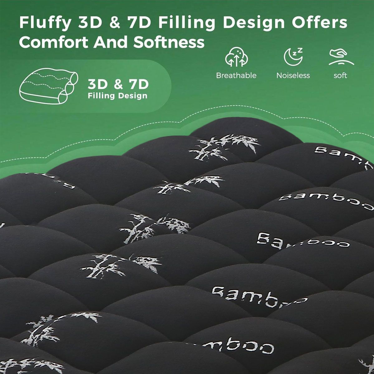 800GSM Mattress Topper Viscose Derived from Bamboo, Thick Pillowtop Fitted Mattress Cover with 45cm Deep Skirt - Machine Washable Hypoallergenic(Queen,,Black)