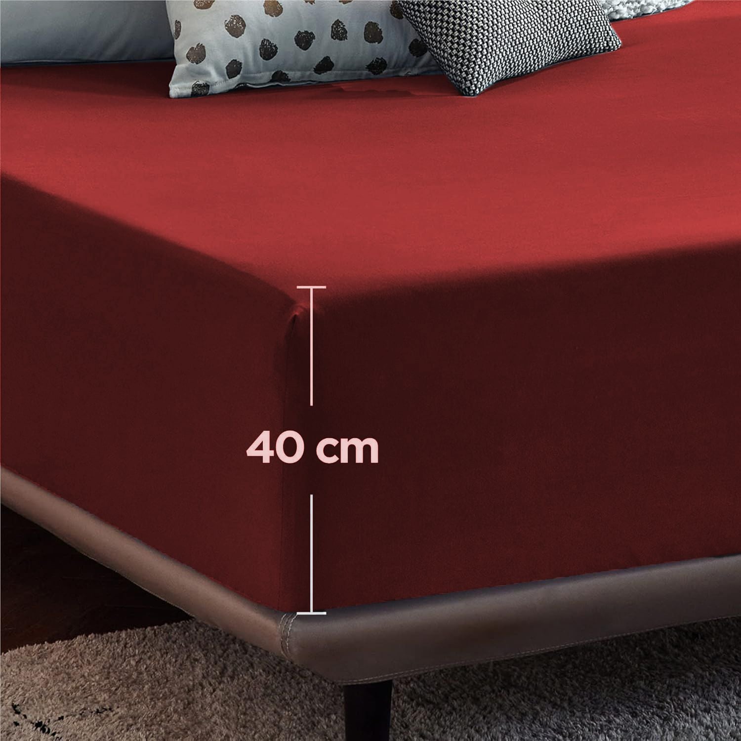 2000TC Hotel Quality Fitted Sheets - 2 Piece Fitted Sheets  -Breathable Bedding - Wrinkle, Fade, Stain Resistant- 16inch/40cm Deep Pocket Fitted Bed Sheets-Wrinkle and Fade Resistant,(Red,Double)