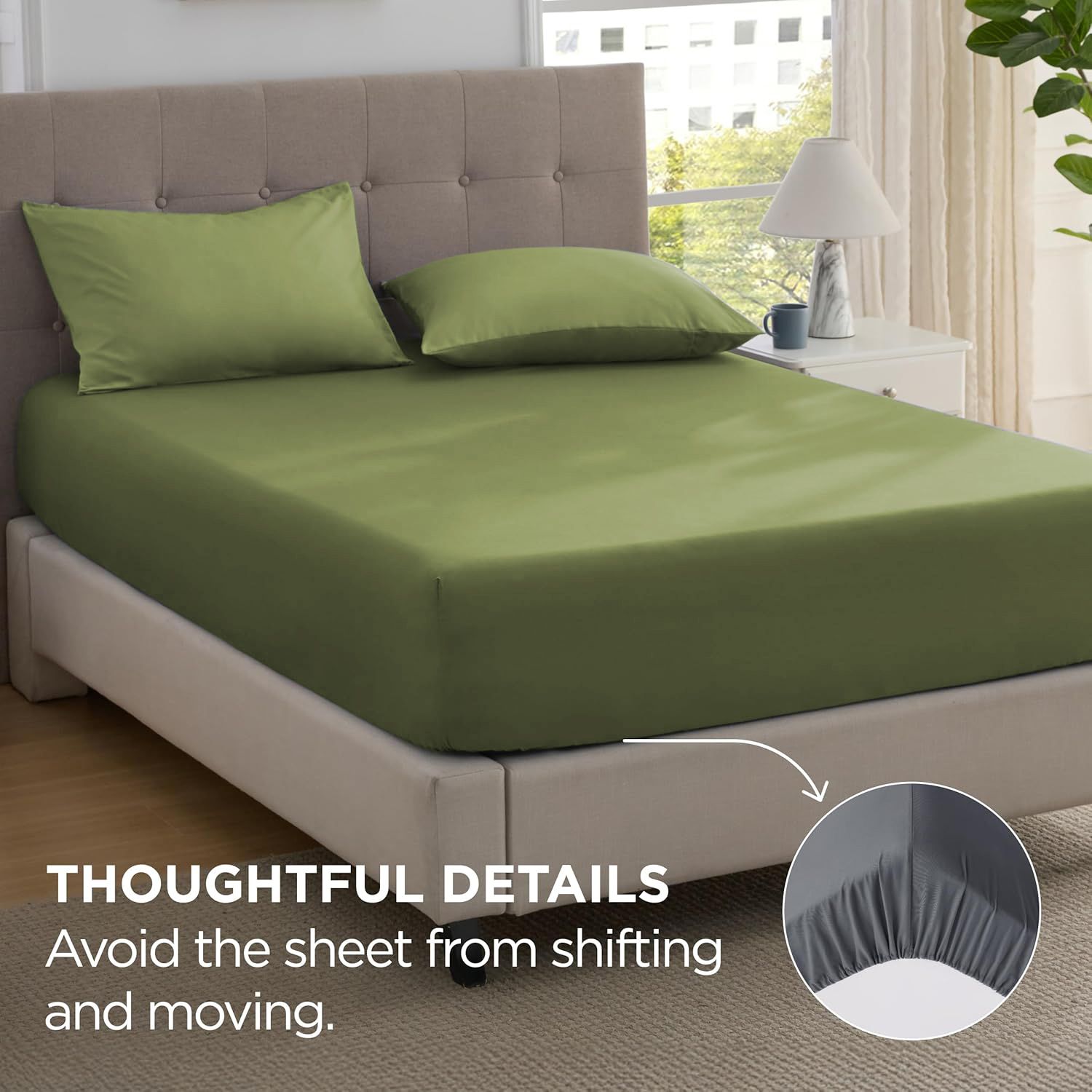 2000TC Hotel Quality Fitted Sheets - 2 Piece Fitted Sheets  -Breathable Bedding - Wrinkle, Fade, Stain Resistant- 16inch/40cm Deep Pocket Fitted Bed Sheets-Wrinkle and Fade Resistant,(Olive green,Double)