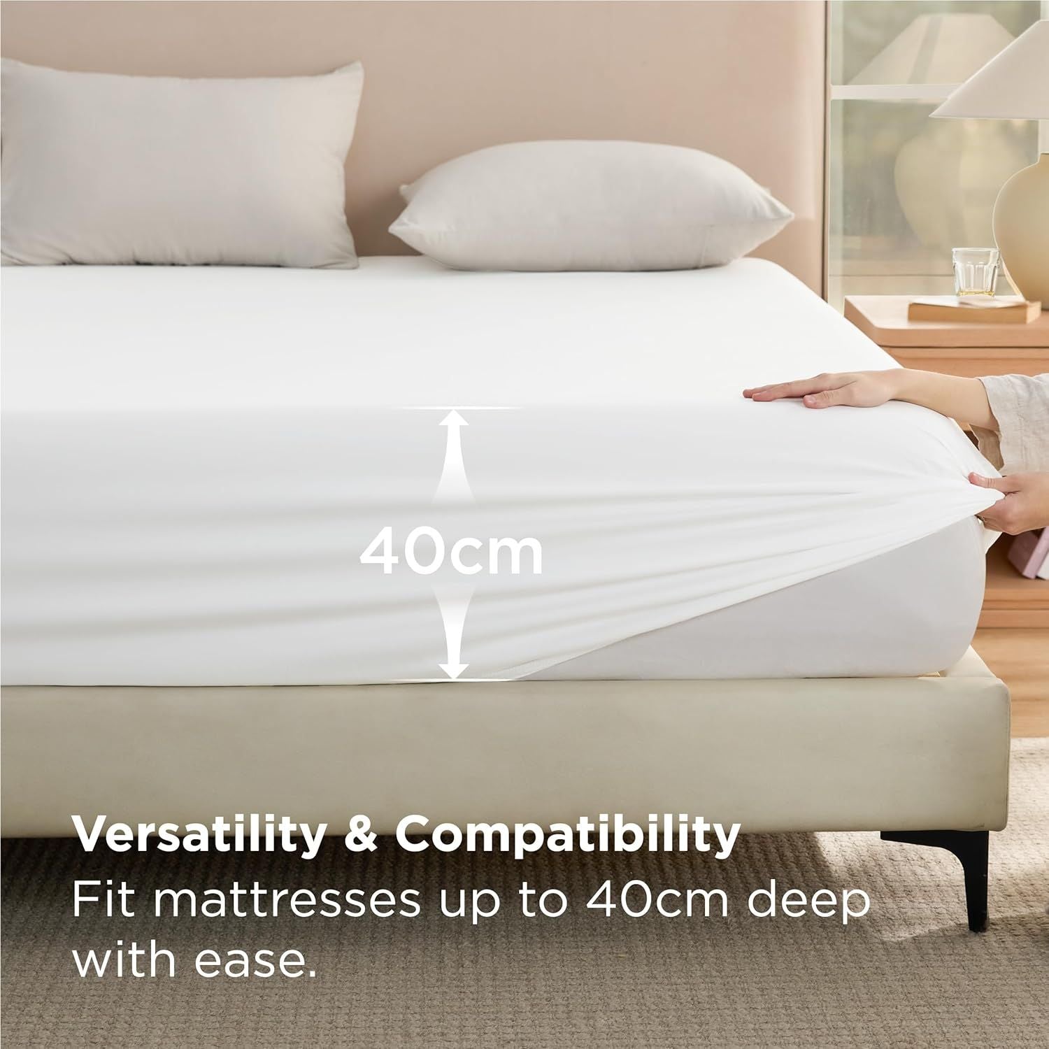 2000TC Hotel Quality Fitted Sheets - 2 Piece Fitted Sheets  -Breathable Bedding - Wrinkle, Fade, Stain Resistant- 16inch/40cm Deep Pocket Fitted Bed Sheets-Wrinkle and Fade Resistant,(White,King Single)