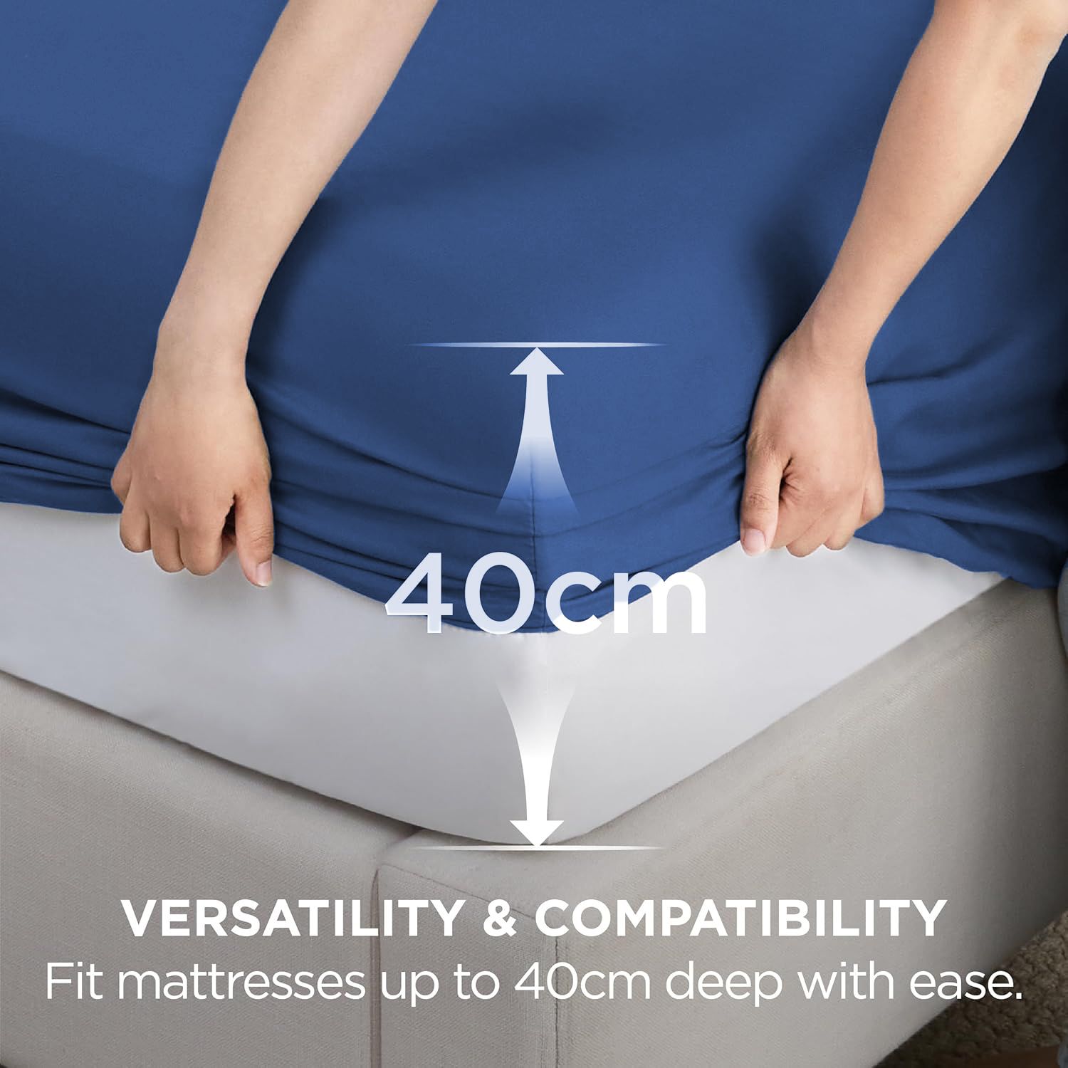 2000TC Hotel Quality Fitted Sheets - 2 Piece Fitted Sheets  -Breathable Bedding - Wrinkle, Fade, Stain Resistant- 16inch/40cm Deep Pocket Fitted Bed Sheets-Wrinkle and Fade Resistant,(Royal blue,King Single)
