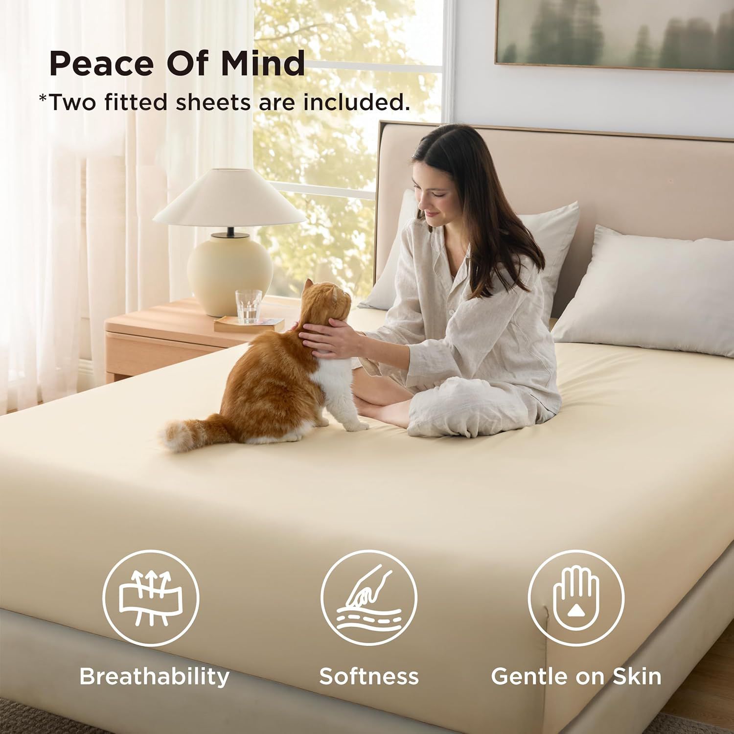 2000TC Hotel Quality Fitted Sheets - 2 Piece Fitted Sheets  -Breathable Bedding - Wrinkle, Fade, Stain Resistant- 16inch/40cm Deep Pocket Fitted Bed Sheets-Wrinkle and Fade Resistant,(Cream White,King Single)