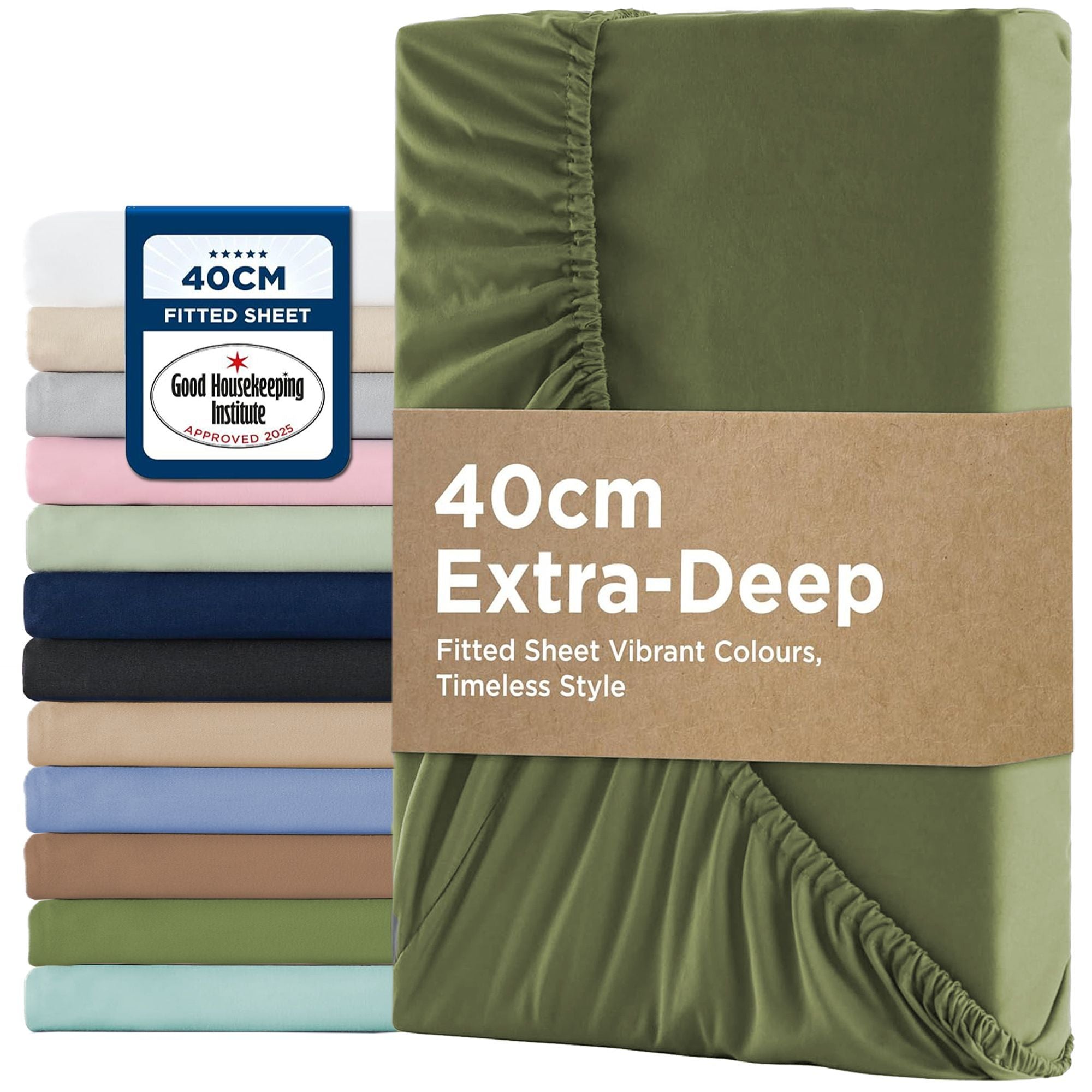 2000TC Hotel Quality Fitted Sheets - 2 Piece Fitted Sheets  -Breathable Bedding - Wrinkle, Fade, Stain Resistant- 16inch/40cm Deep Pocket Fitted Bed Sheets-Wrinkle and Fade Resistant,(Olive green,Queen)