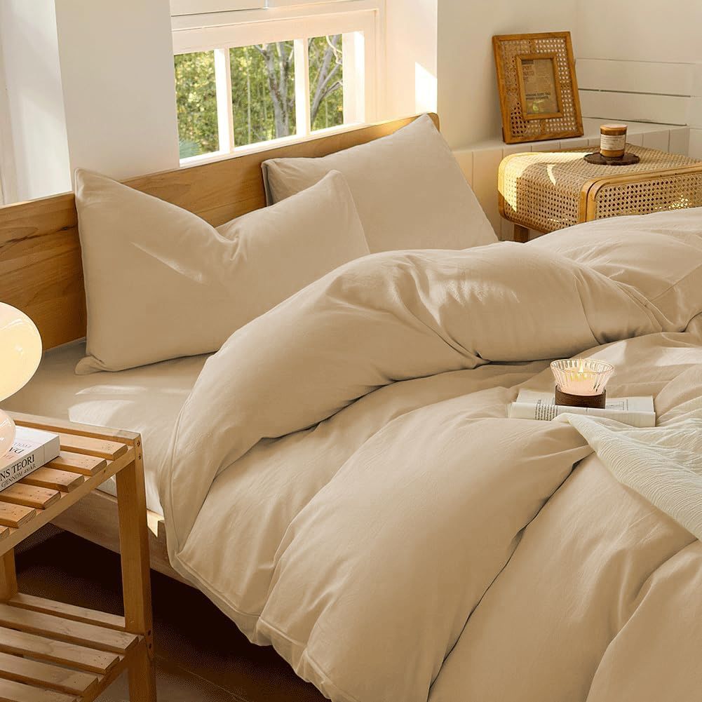 Hotel Soft Microfiber Duvet Cover Set-2000TC Quilt Cover Set & Pillowcases -1 Donna Cover Zipper Closure & 1 x Pillowcases-Breathable Bedding - Wrinkle, Fade, Stain Resistant(Camel Beige,Double)