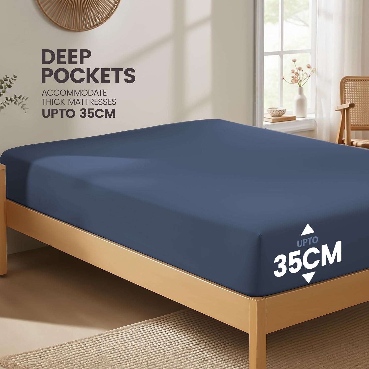 Hotel Quality Fitted Sheet - 1 Piece Fitted Sheet  -Breathable Bedding - Wrinkle, Fade, Stain Resistant- 16inch/40cm Deep Pocket Fitted Bed Sheet-Wrinkle and Fade Resistant,(Navy,Double)