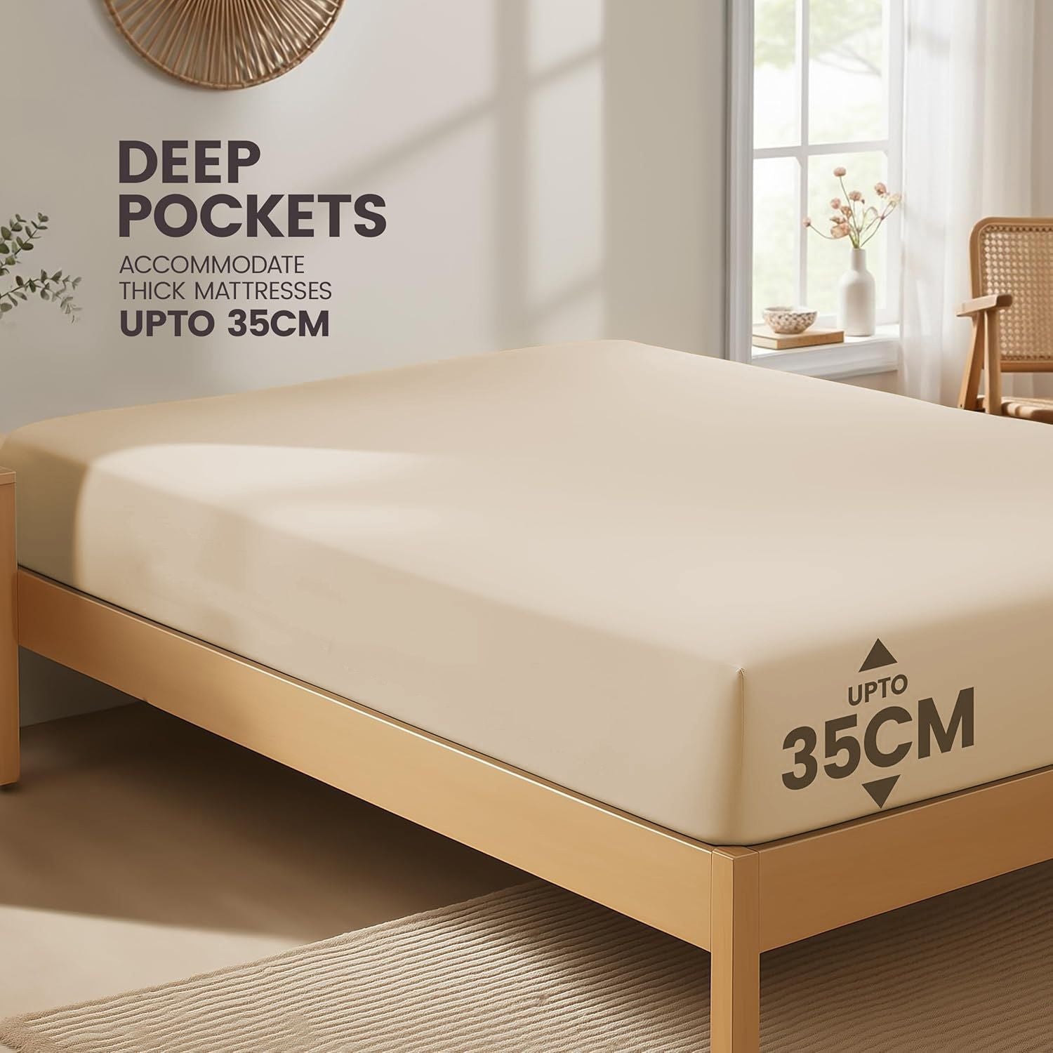 Hotel Quality Fitted Sheet - 1 Piece Fitted Sheet  -Breathable Bedding - Wrinkle, Fade, Stain Resistant- 16inch/40cm Deep Pocket Fitted Bed Sheet-Wrinkle and Fade Resistant,(Cream White,Double)