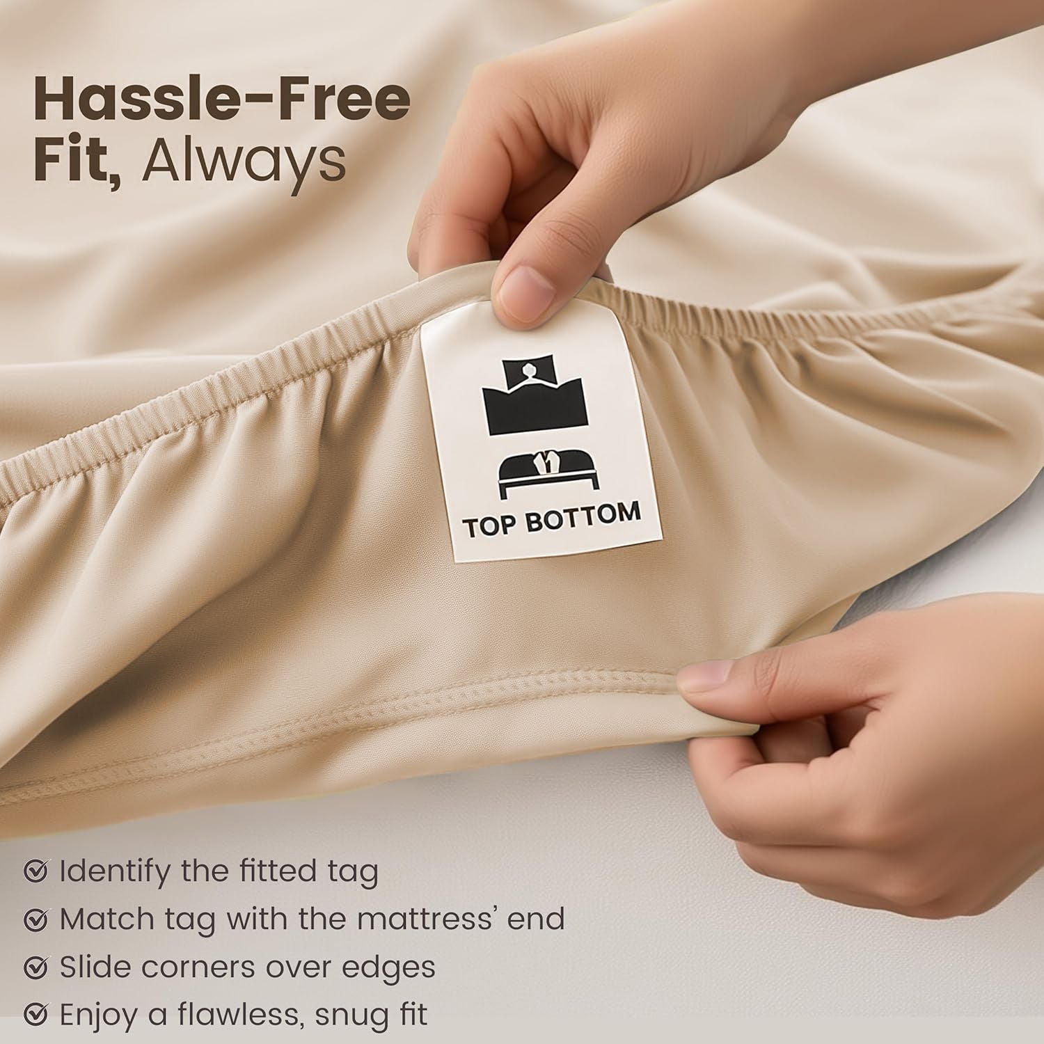 Hotel Quality Fitted Sheet - 1 Piece Fitted Sheet  -Breathable Bedding - Wrinkle, Fade, Stain Resistant- 16inch/40cm Deep Pocket Fitted Bed Sheet-Wrinkle and Fade Resistant,(Cream White,Double)