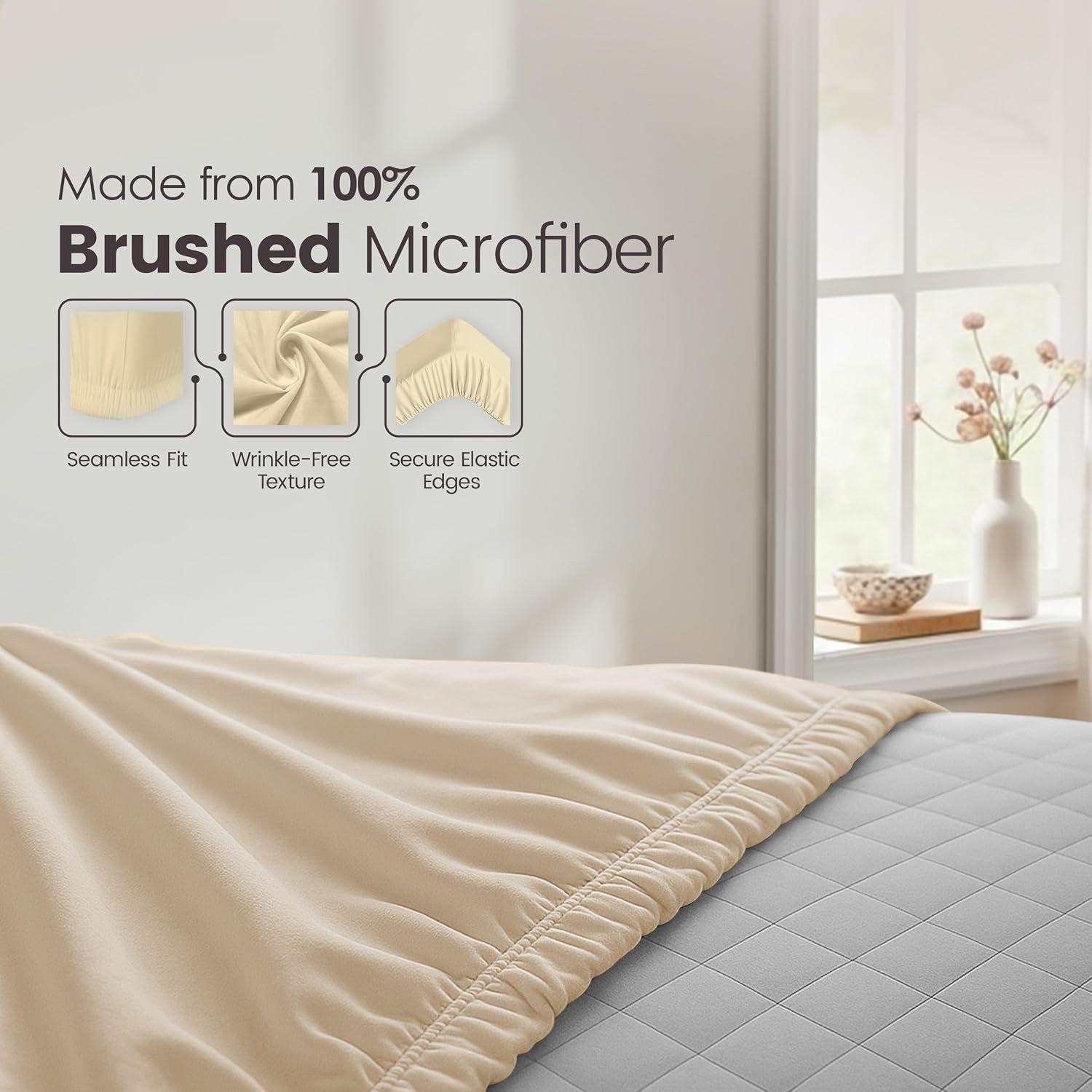 Hotel Quality Fitted Sheet - 1 Piece Fitted Sheet  -Breathable Bedding - Wrinkle, Fade, Stain Resistant- 16inch/40cm Deep Pocket Fitted Bed Sheet-Wrinkle and Fade Resistant,(Cream White,Double)