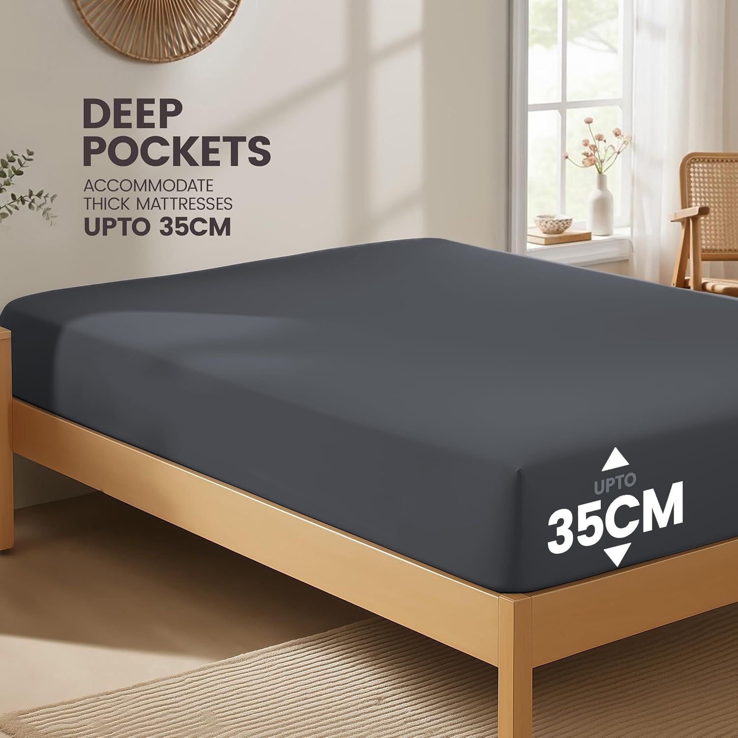Hotel Quality Fitted Sheet - 1 Piece Fitted Sheet  -Breathable Bedding - Wrinkle, Fade, Stain Resistant- 16inch/40cm Deep Pocket Fitted Bed Sheet-Wrinkle and Fade Resistant,(Dark gray,Double)