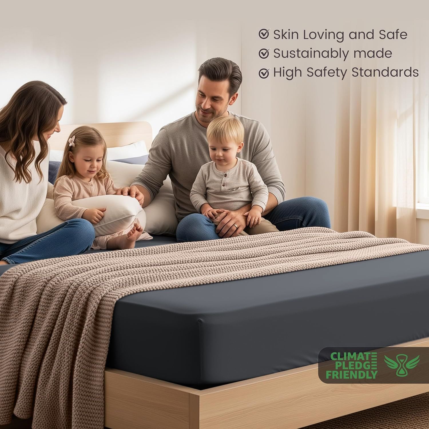 Hotel Quality Fitted Sheet - 1 Piece Fitted Sheet  -Breathable Bedding - Wrinkle, Fade, Stain Resistant- 16inch/40cm Deep Pocket Fitted Bed Sheet-Wrinkle and Fade Resistant,(Dark gray,Double)