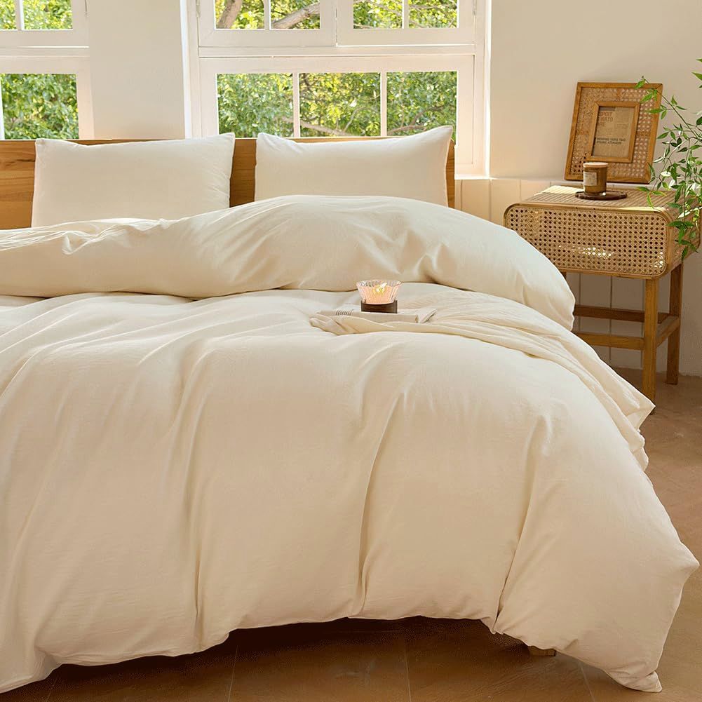 Hotel Soft Microfiber Duvet Cover Set-2000TC Quilt Cover Set & Pillowcases -1 Donna Cover Zipper Closure & 1 x Pillowcases-Breathable Bedding - Wrinkle, Fade, Stain Resistant(Cream White,King)