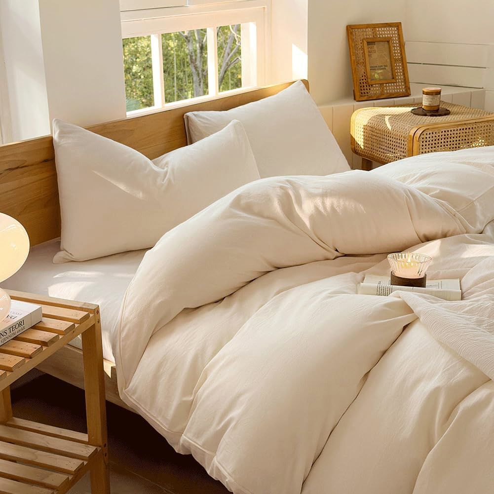 Hotel Soft Microfiber Duvet Cover Set-2000TC Quilt Cover Set & Pillowcases -1 Donna Cover Zipper Closure & 1 x Pillowcases-Breathable Bedding - Wrinkle, Fade, Stain Resistant(Cream White,King)