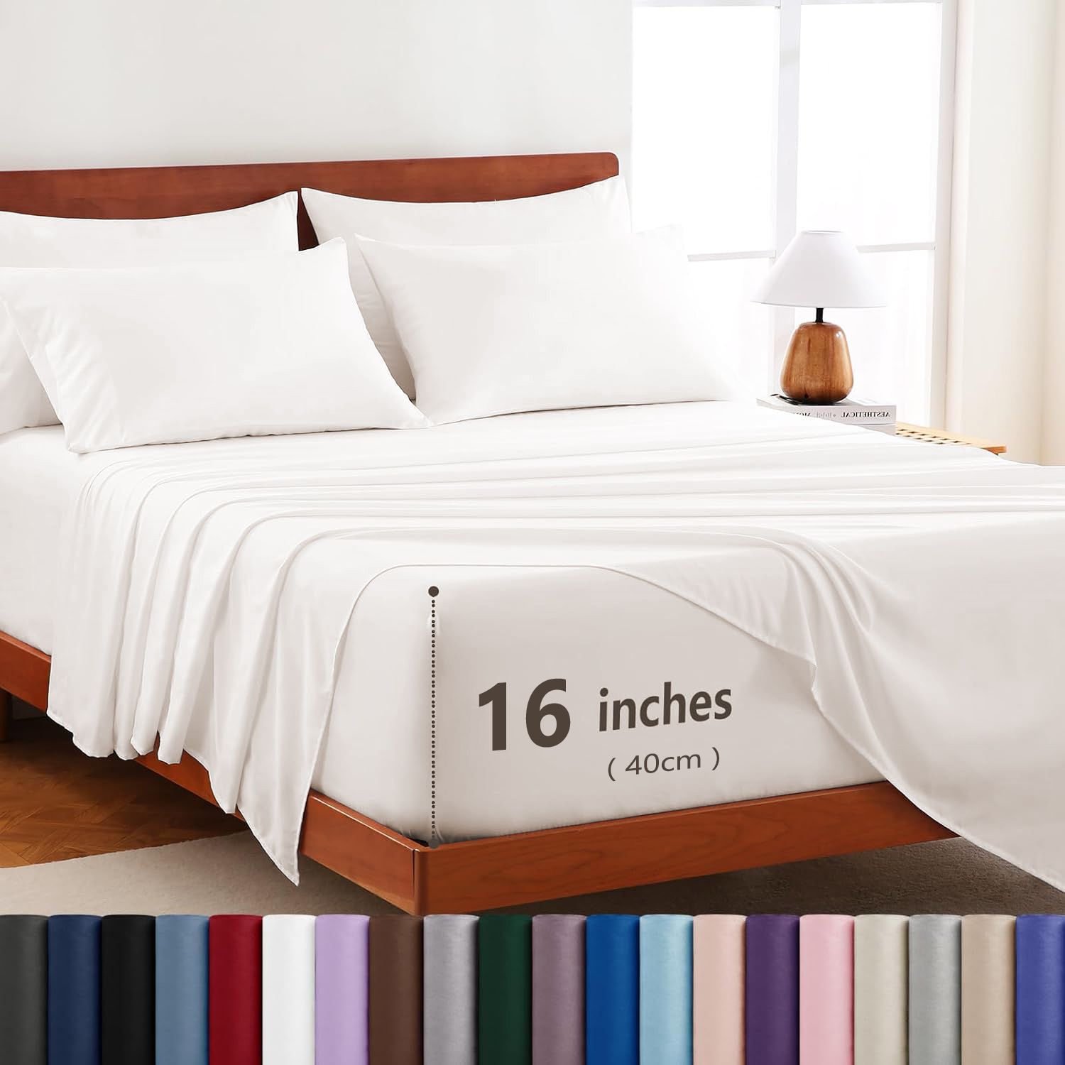 Hotel Soft Bed Sheet Set- Bedding Sheets & Pillowcases -Breathable Bedding - Wrinkle, Fade, Stain Resistant-Deep Pocket Flat Fitted Bed Sheet Set(White,King)
