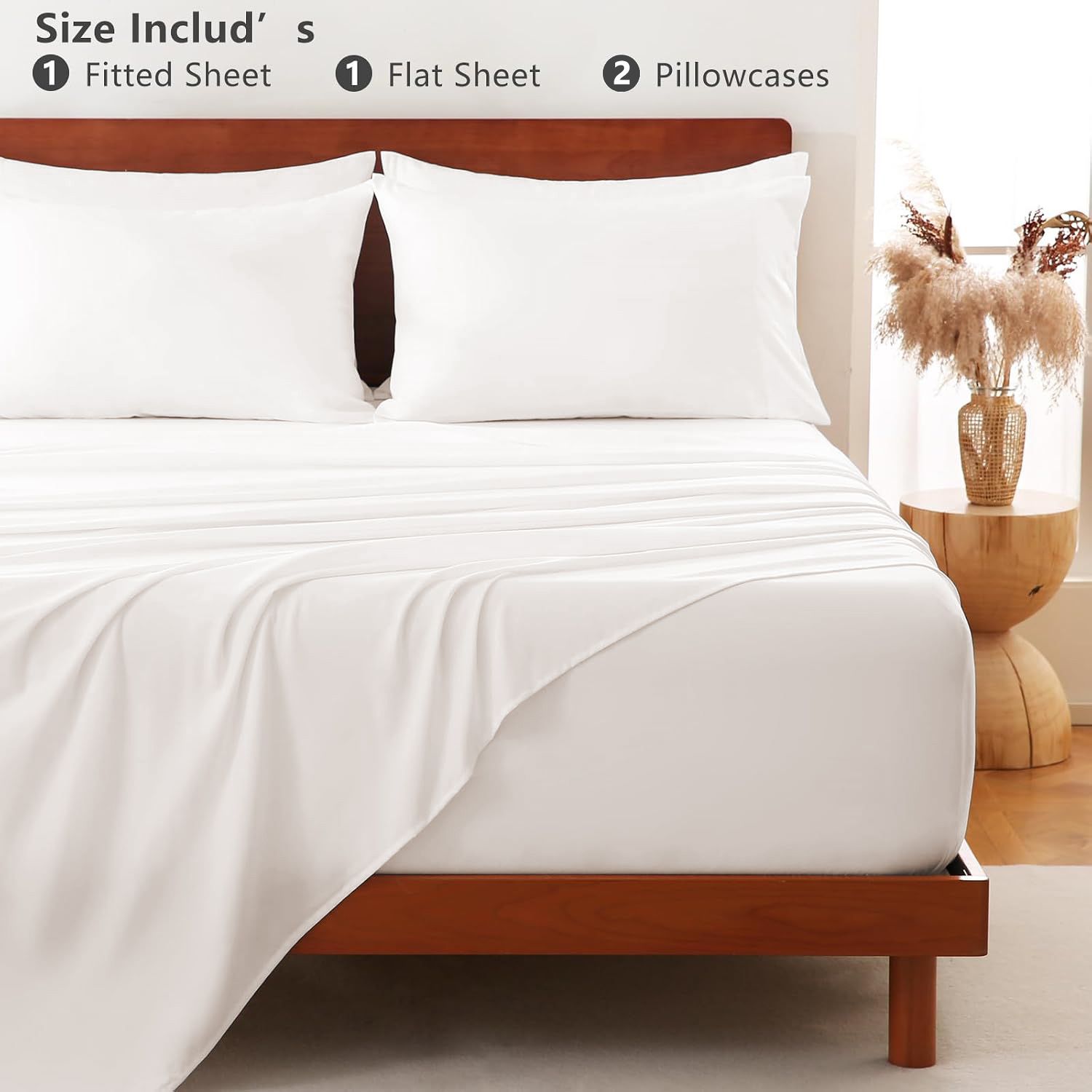 Hotel Soft Bed Sheet Set- Bedding Sheets & Pillowcases -Breathable Bedding - Wrinkle, Fade, Stain Resistant-Deep Pocket Flat Fitted Bed Sheet Set(White,King)