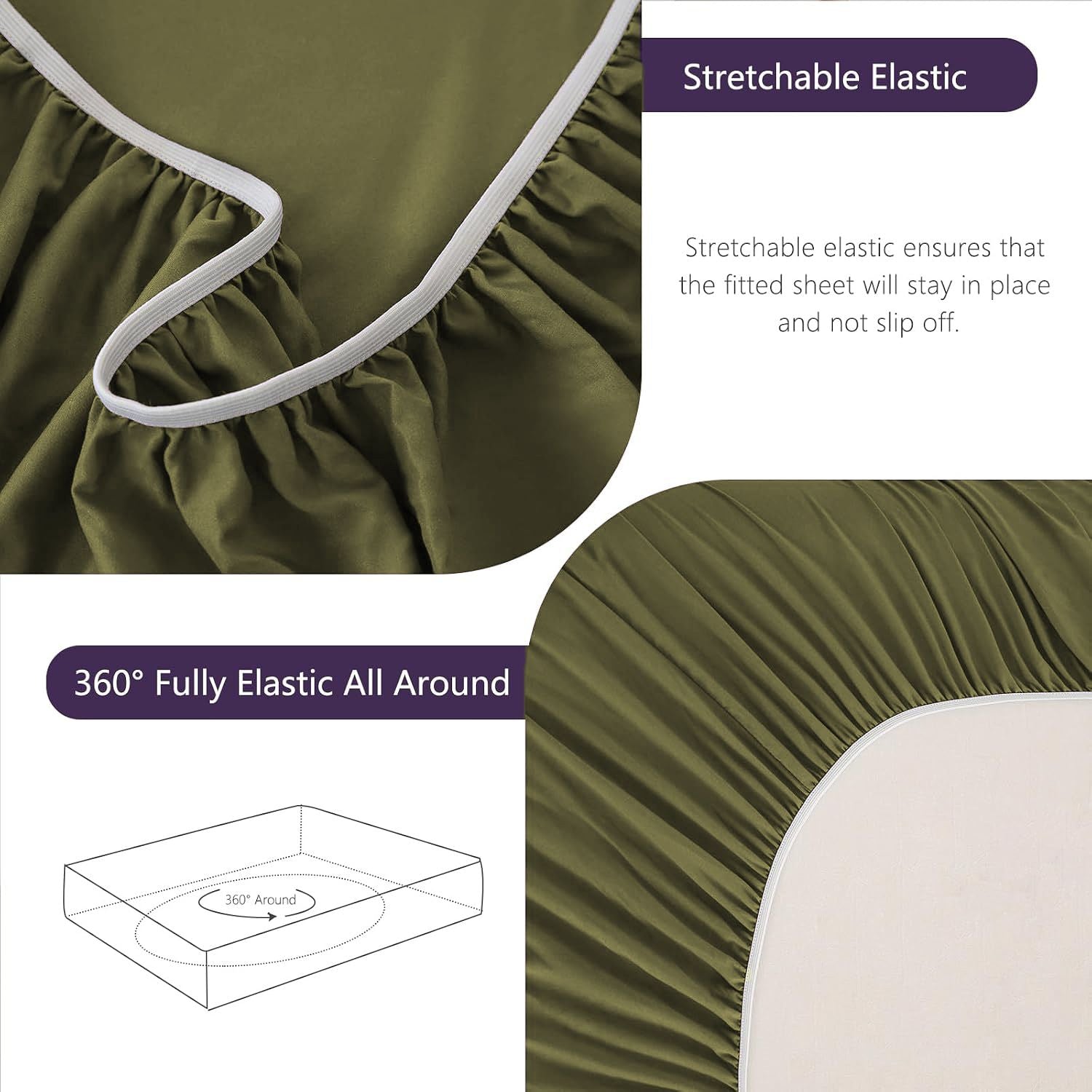 Hotel Soft Bed Sheet Set- Bedding Sheets & Pillowcases -Breathable Bedding - Wrinkle, Fade, Stain Resistant-Deep Pocket Flat Fitted Bed Sheet Set(Olive green,King)